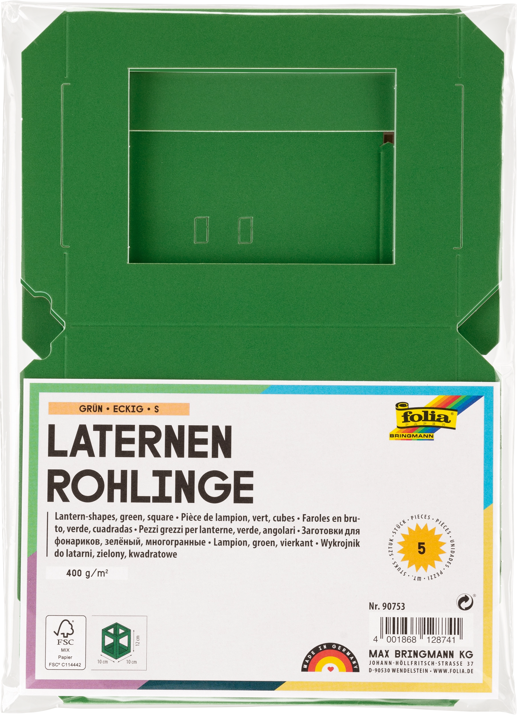 Laternen-Rohlinge, Eckig, Grün, S, 400 g/m², 5 Stück