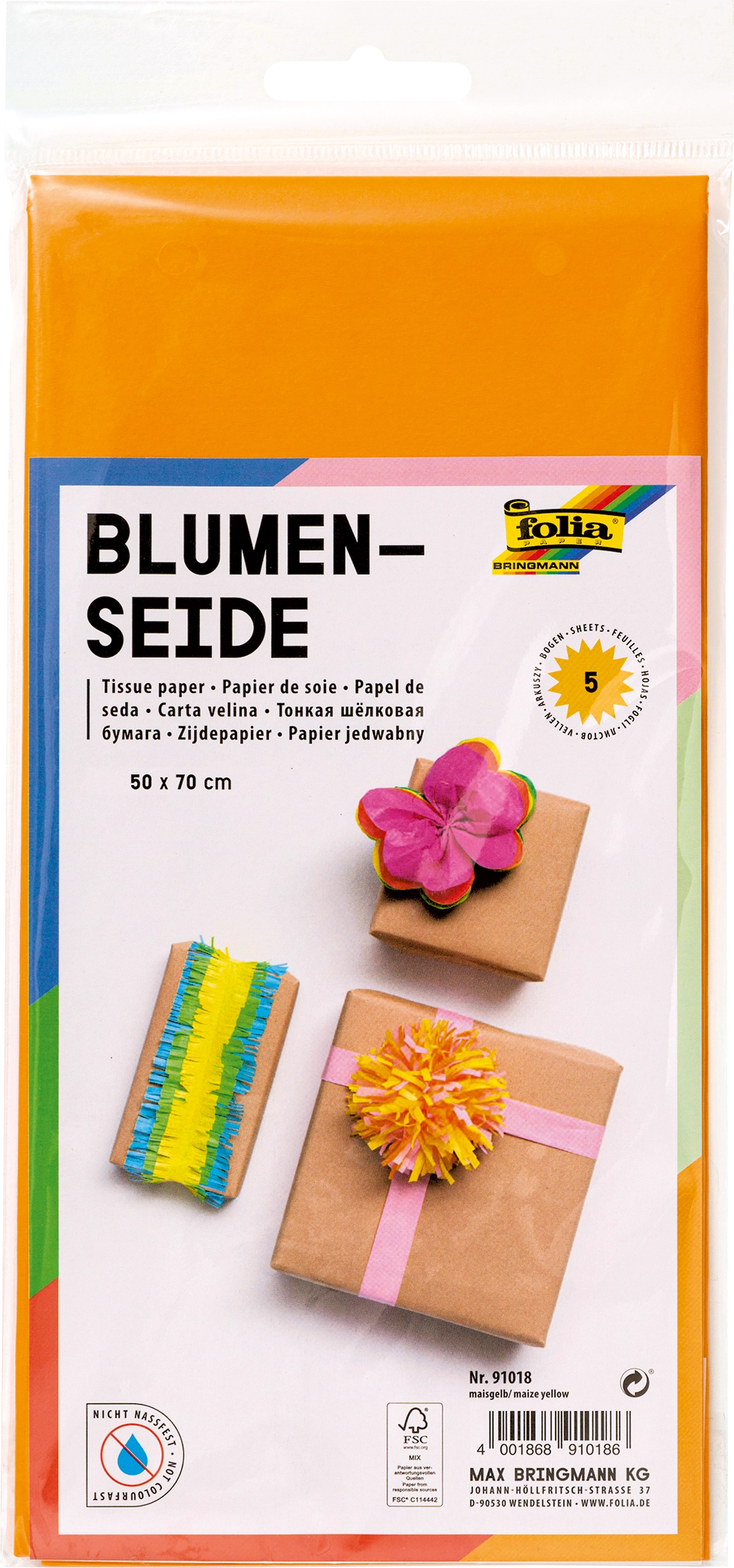 Blumenseide, Maisgelb, 50 x 70 cm, 20 g/m², 5 Blatt