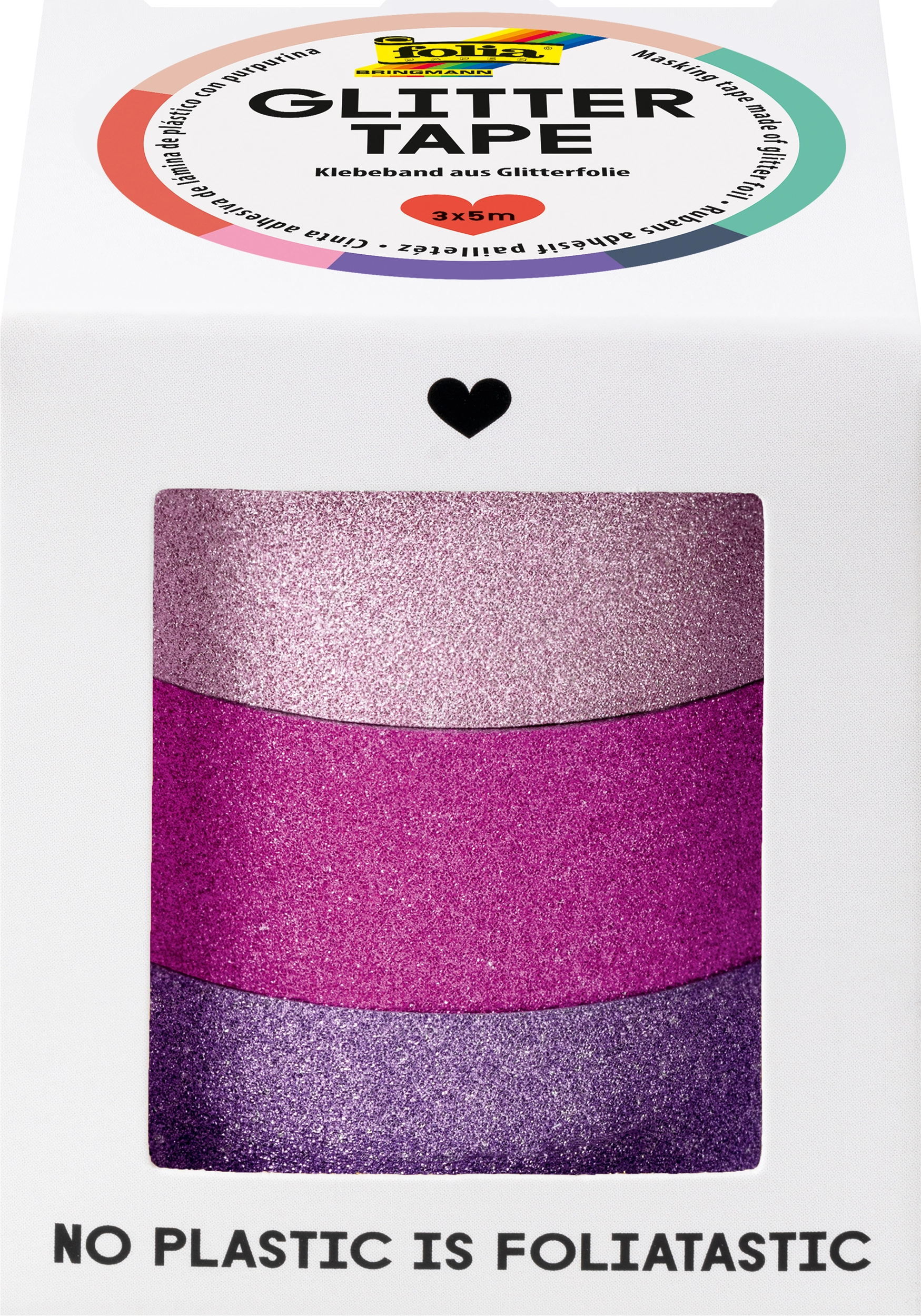Glittertape, Rosa, Pink, Lila, 3x 5 m, 3 Rollen
