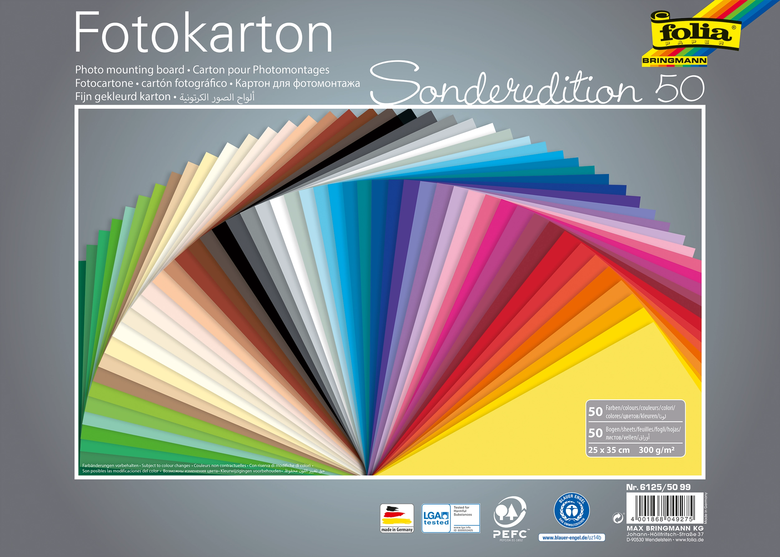 Photo Mounting Board Pad Special Edition, Basic, 50 Colours, 25 x 35 cm, 300 g/m², 50 sheets