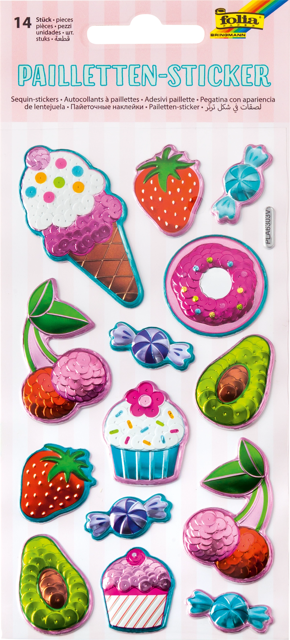 Pailletten-Sticker, Yummy, 14 Sticker, 1 Blatt