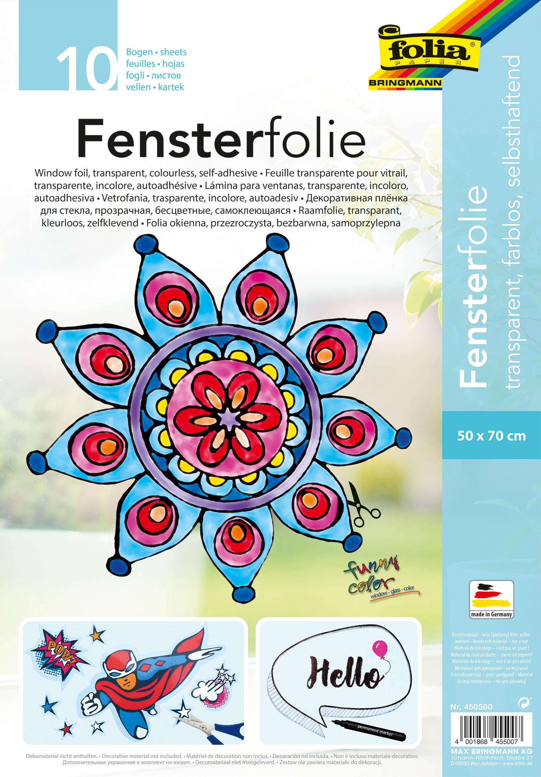 Fensterfolie, Farblos, Transparent, Selbsthaftend, 50 x 70 cm, 10 Blatt, 1 Pack