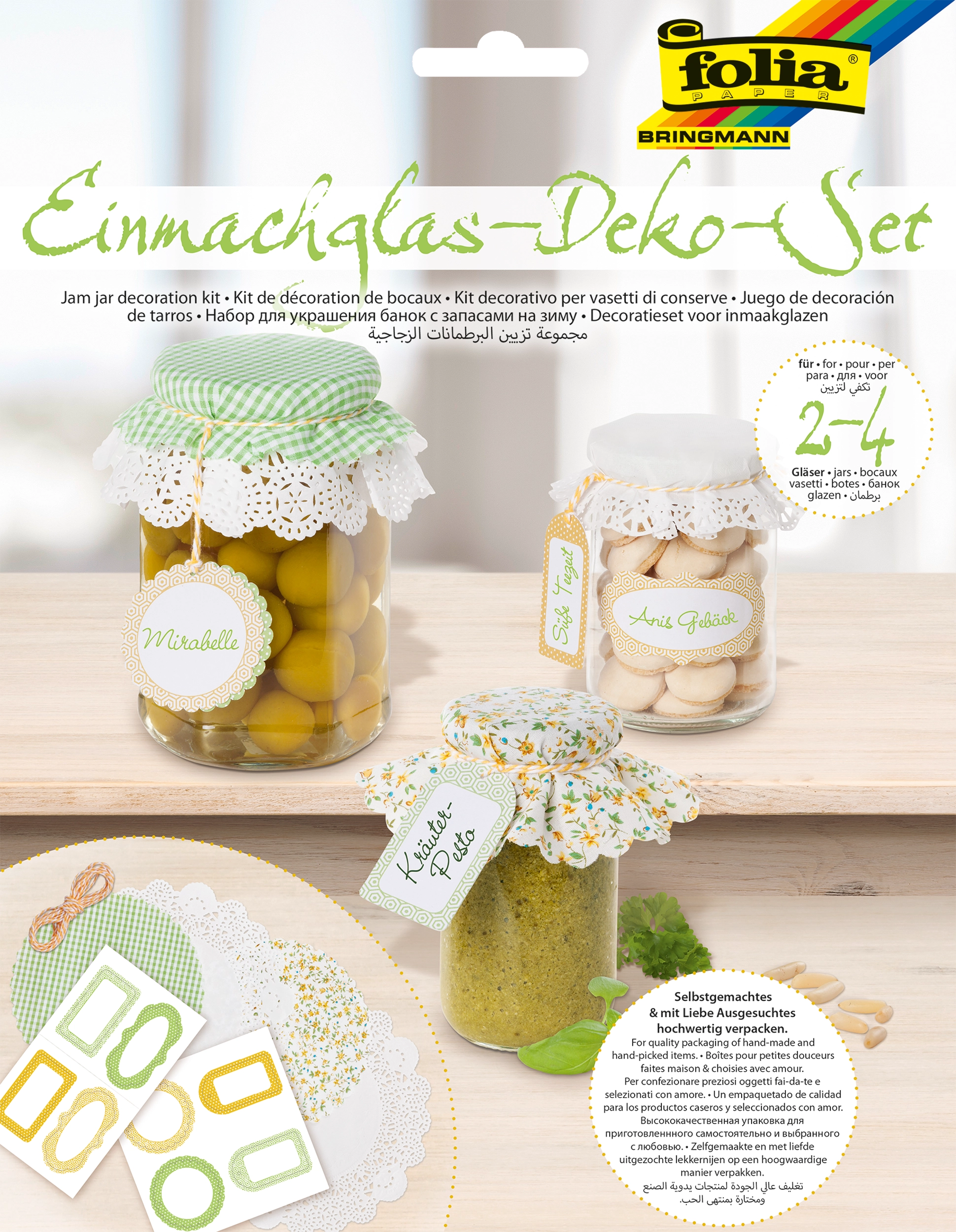 Einmachglas-Deko-Set, Grün & Gelb, 13 Teile