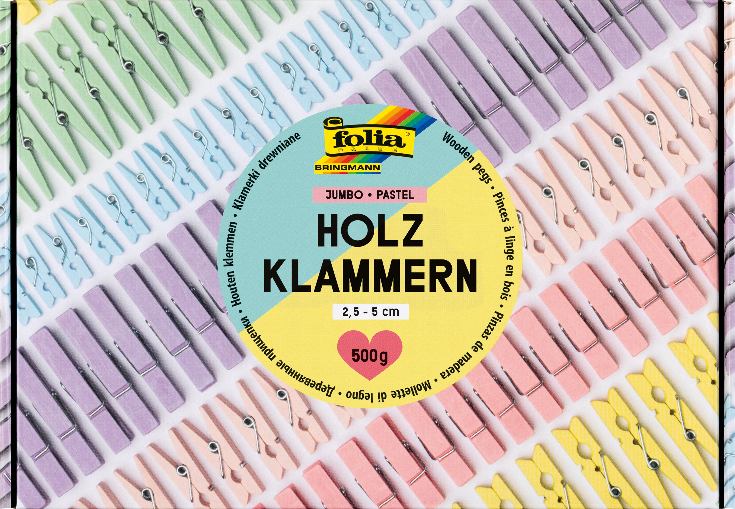 Holzklammern, Jumbo, Pastell