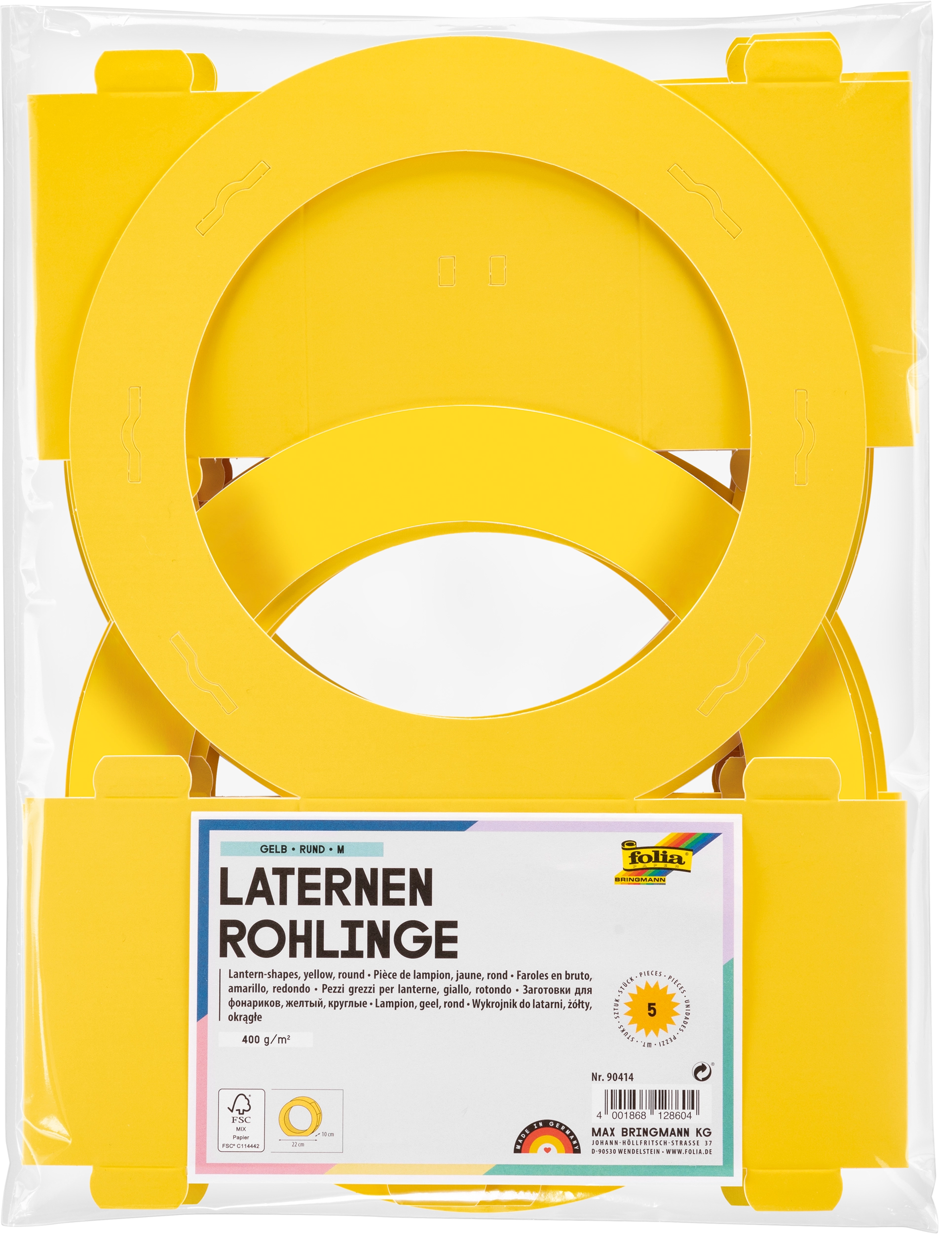 Laternen-Rohlinge, Gelb, Rund, Ø 22 x 10 cm, 400 g/m², Ø 22 cm, 5 Stück