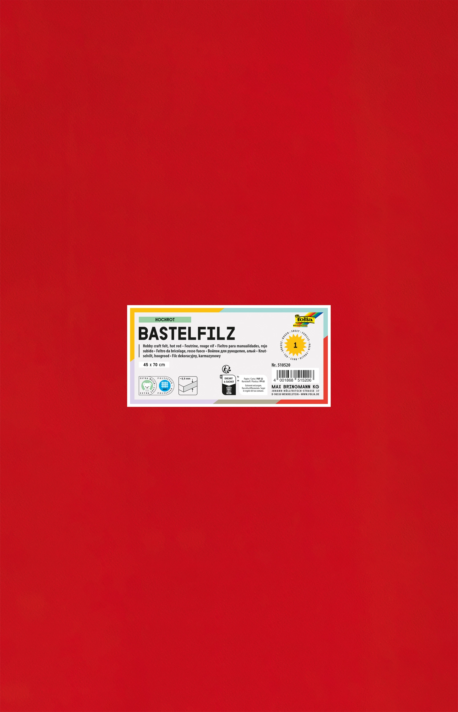 Bastelfilz, Hochrot, 45 x 70 cm, 1 Blatt