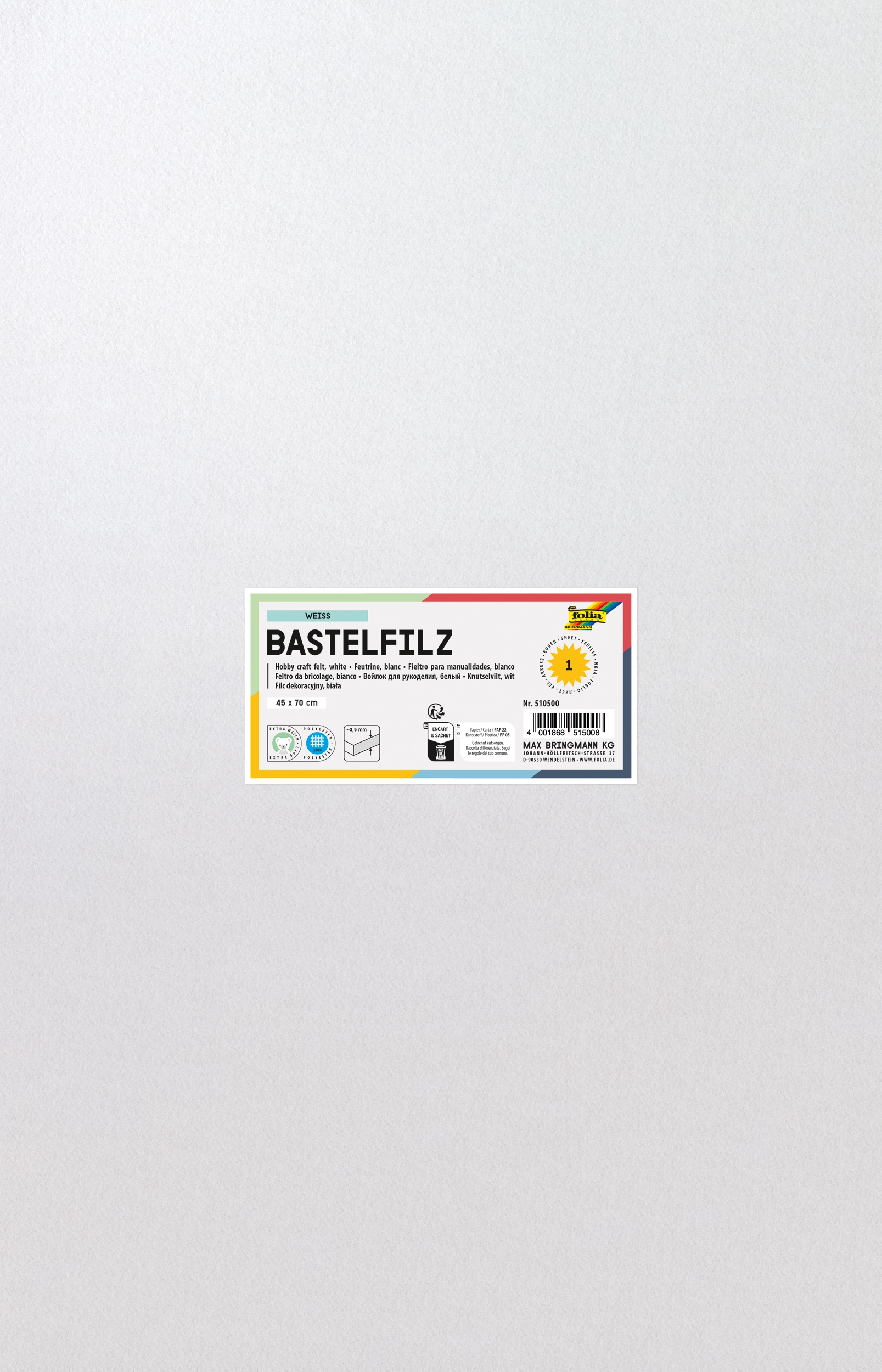 Bastelfilz, Weiß, 45 x 70 cm, 1 Blatt