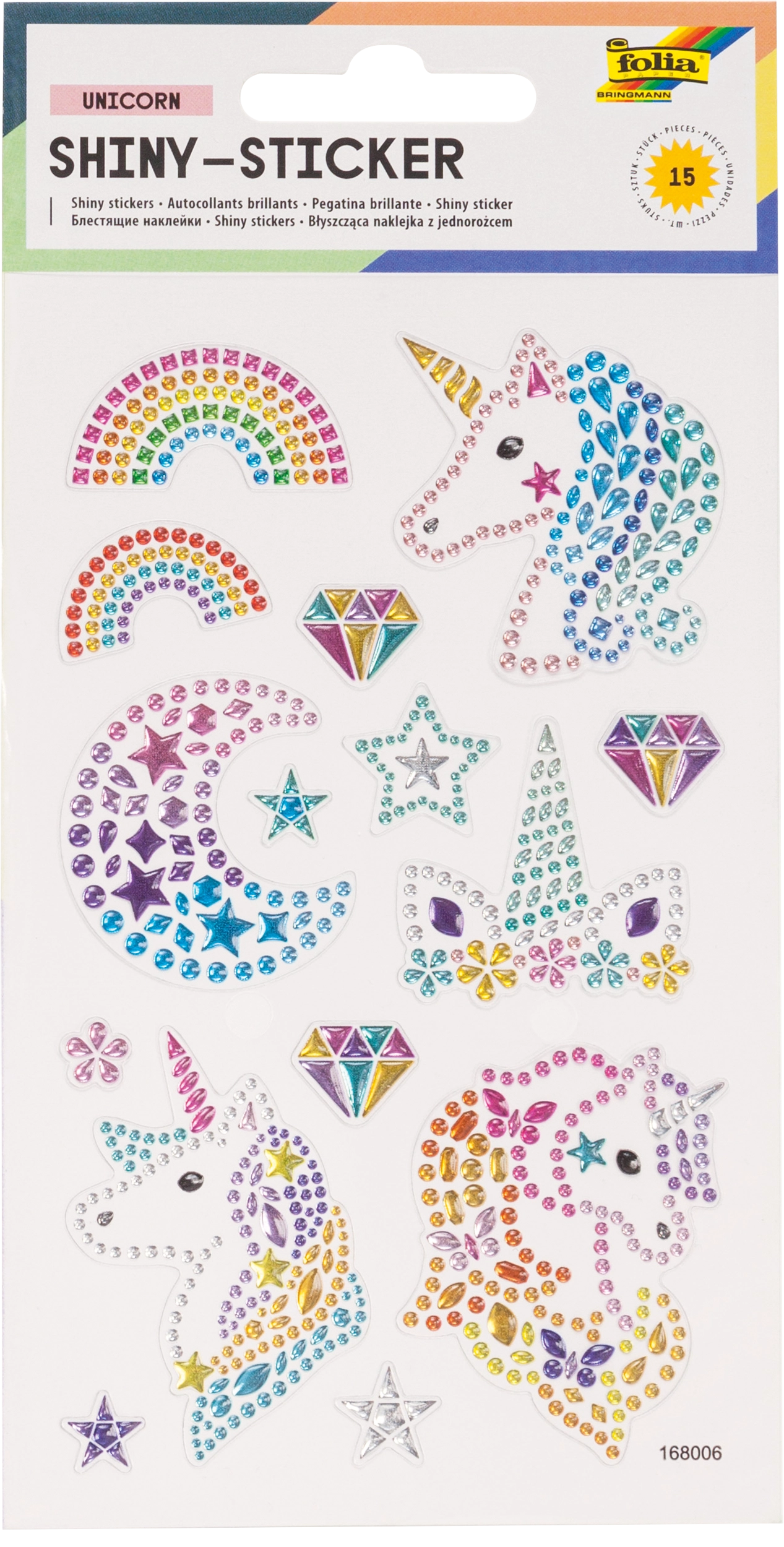 Shiny-Sticker, Einhorn, 15 Sticker, 1 Blatt