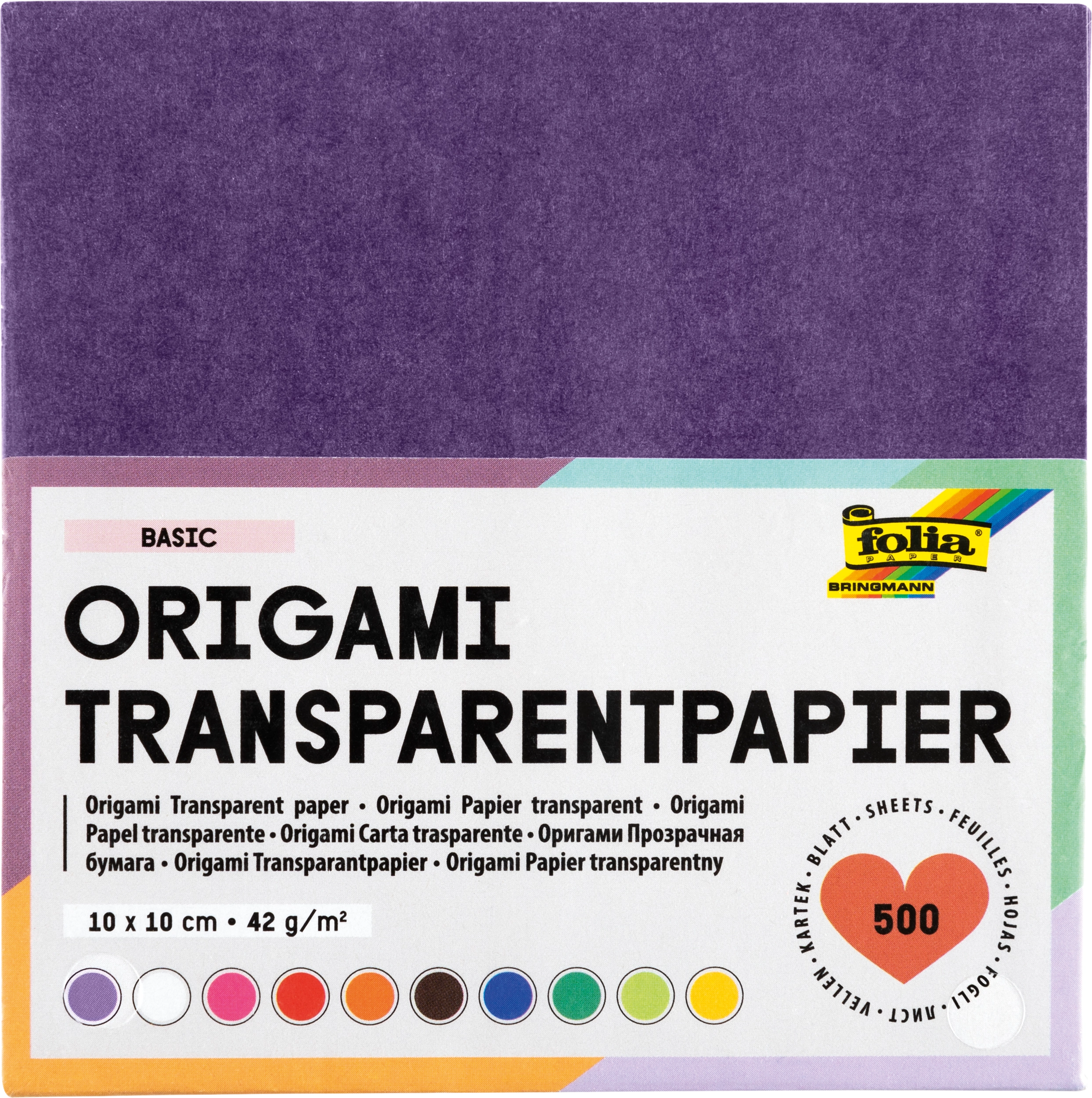 Origami Transparentpapier, Basic, 10 x 10 cm, 42 g/m², 500 Blatt