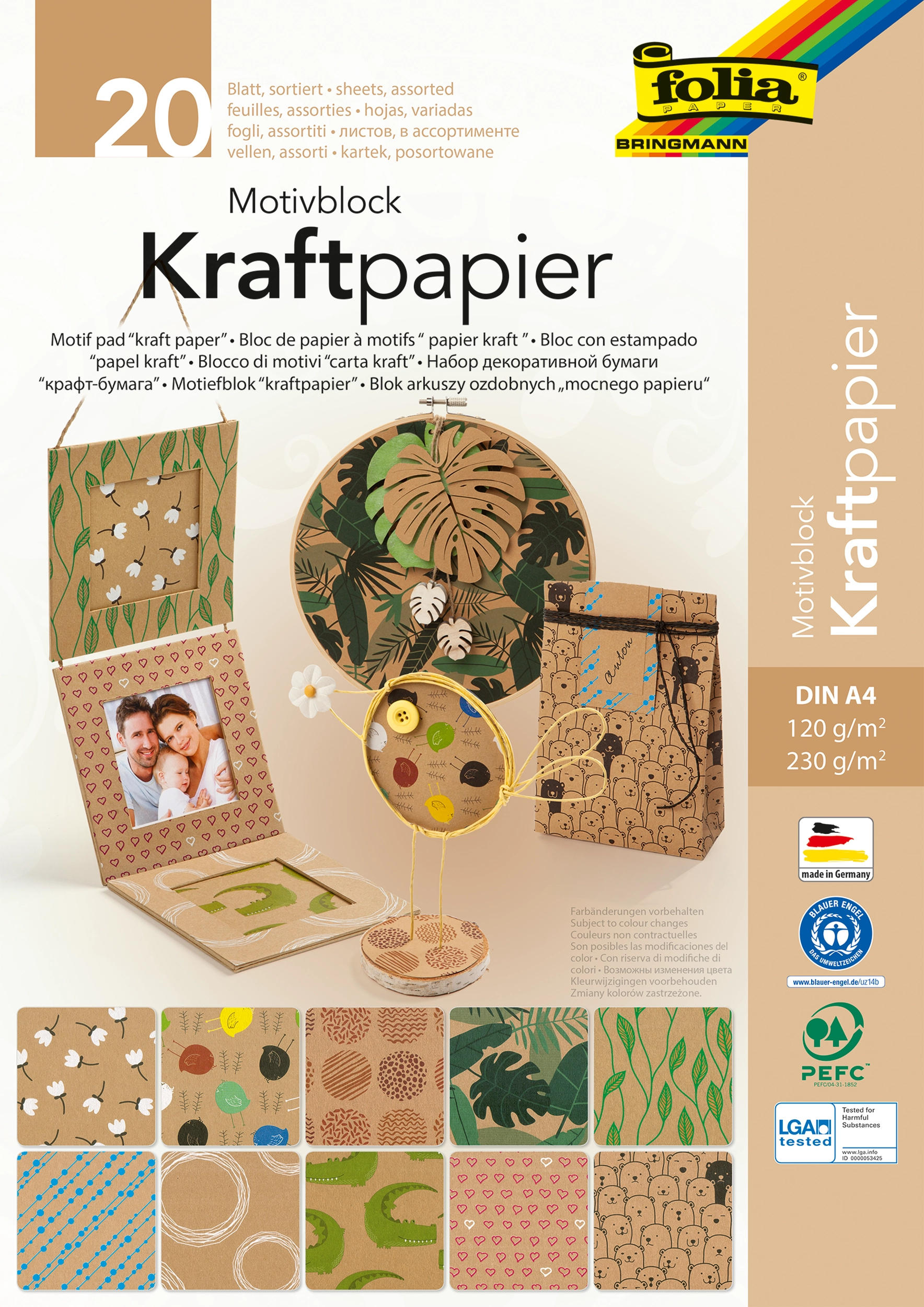 Motif Pad, Kraft Paper II, DIN A4, 120 g/m², 230 g/m², 20 sheets
