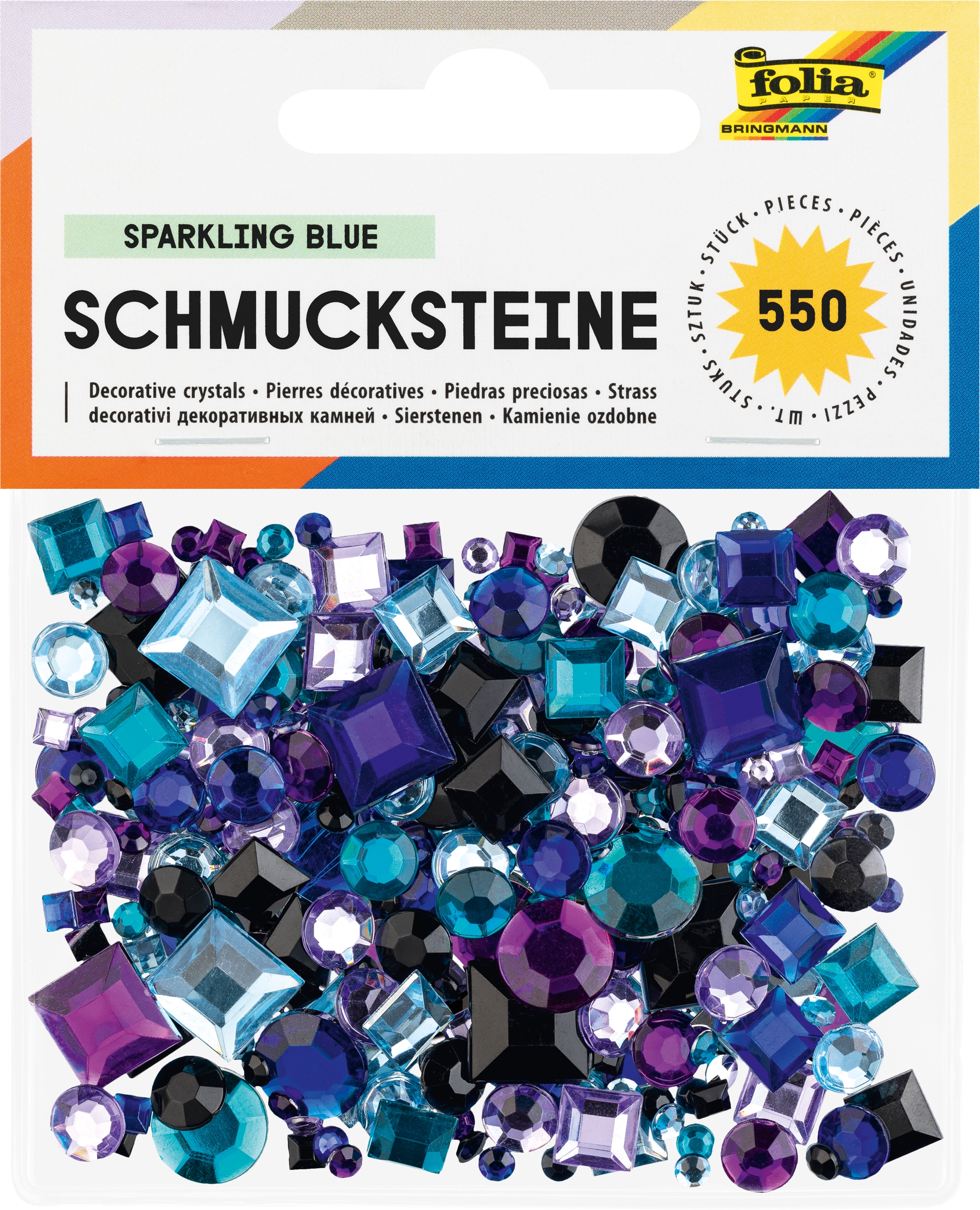 Schmucksteine, Ton in Ton, Sparkling Blue, Ø 4, 8, 12 mm, 550 Stück