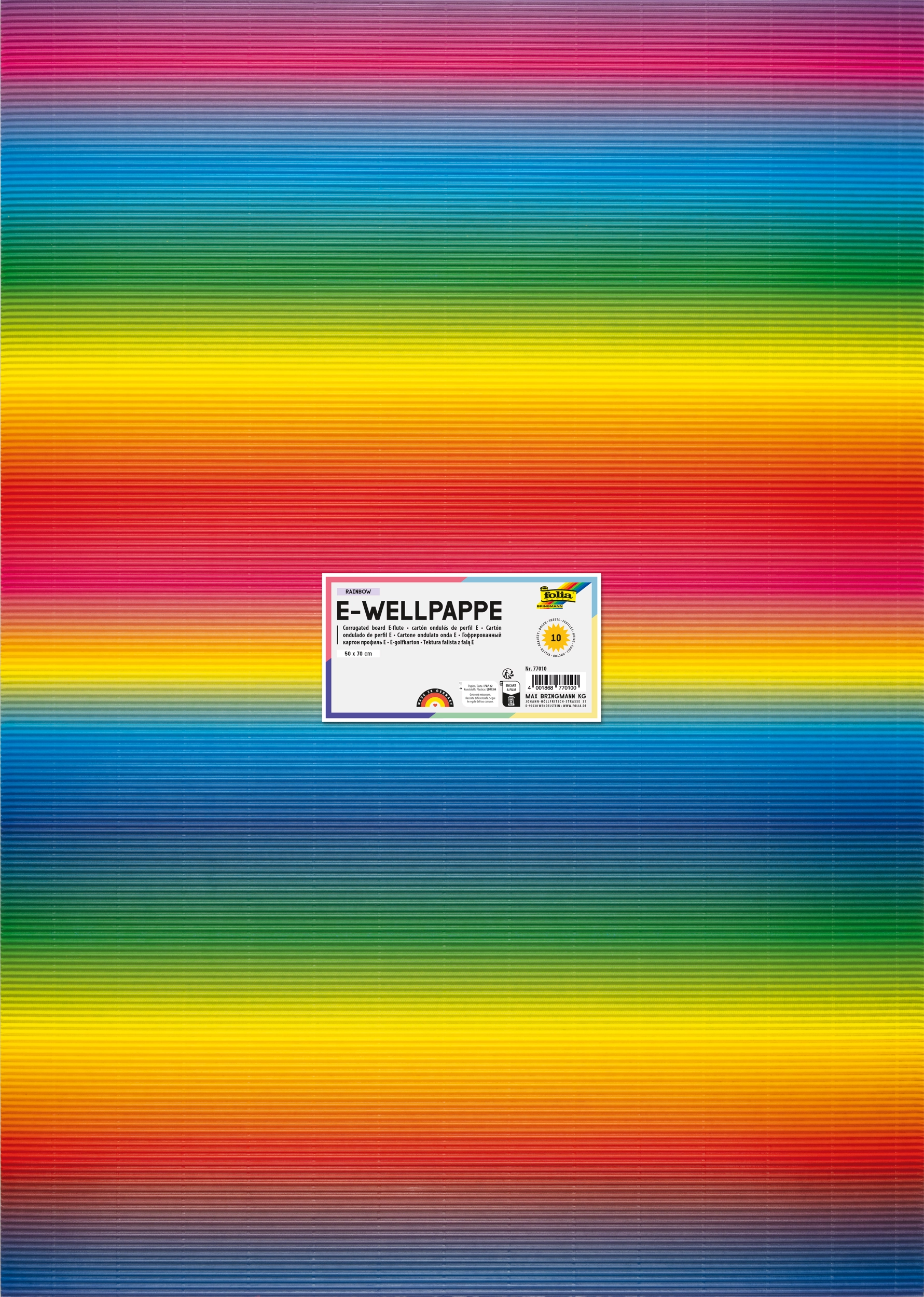 Corrugated Board E-flute, Rainbow, 50 x 70 cm, 10 sheets