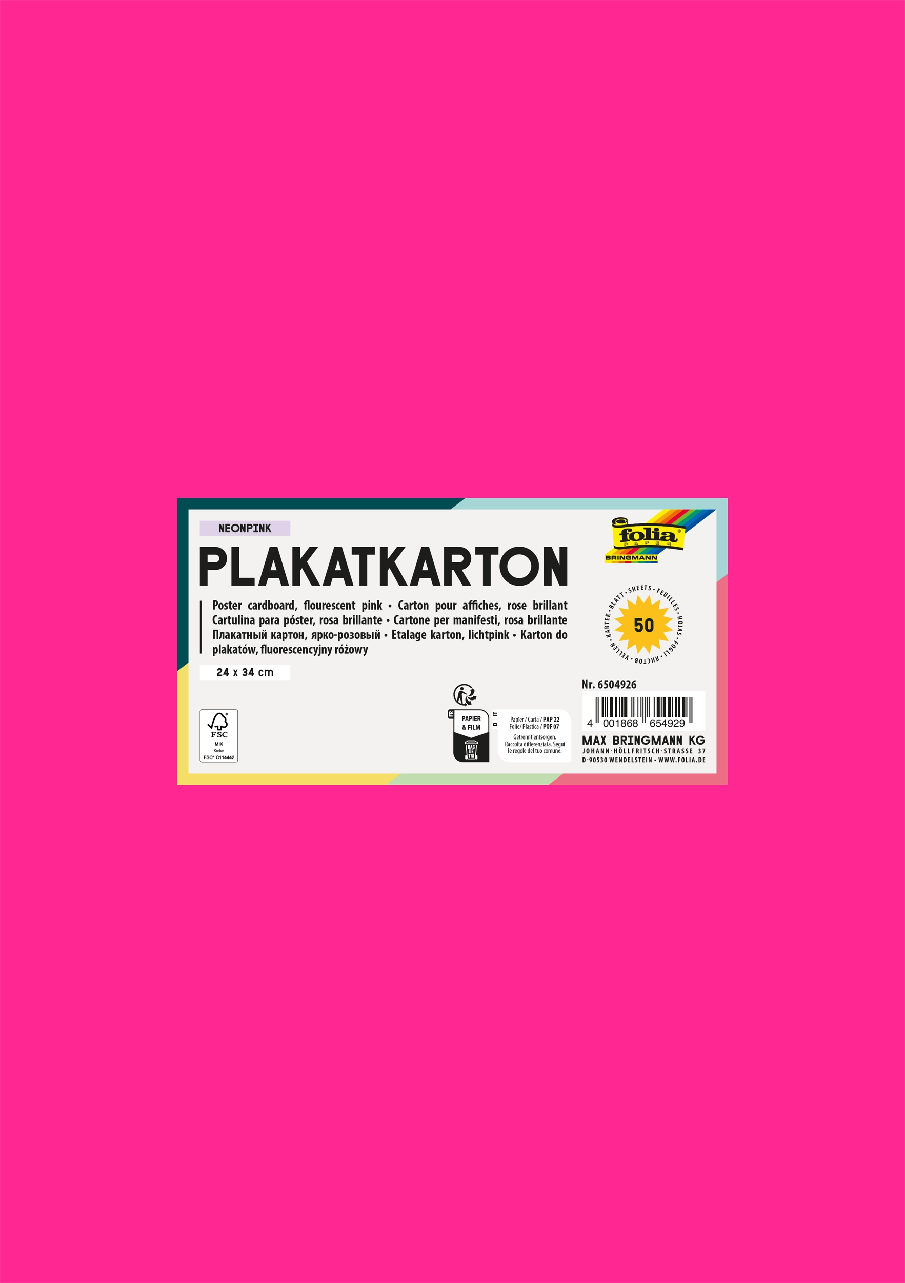 Plakatkarton, Leuchthellrot, 24 x 34 cm, 380g/m², 50 Blatt