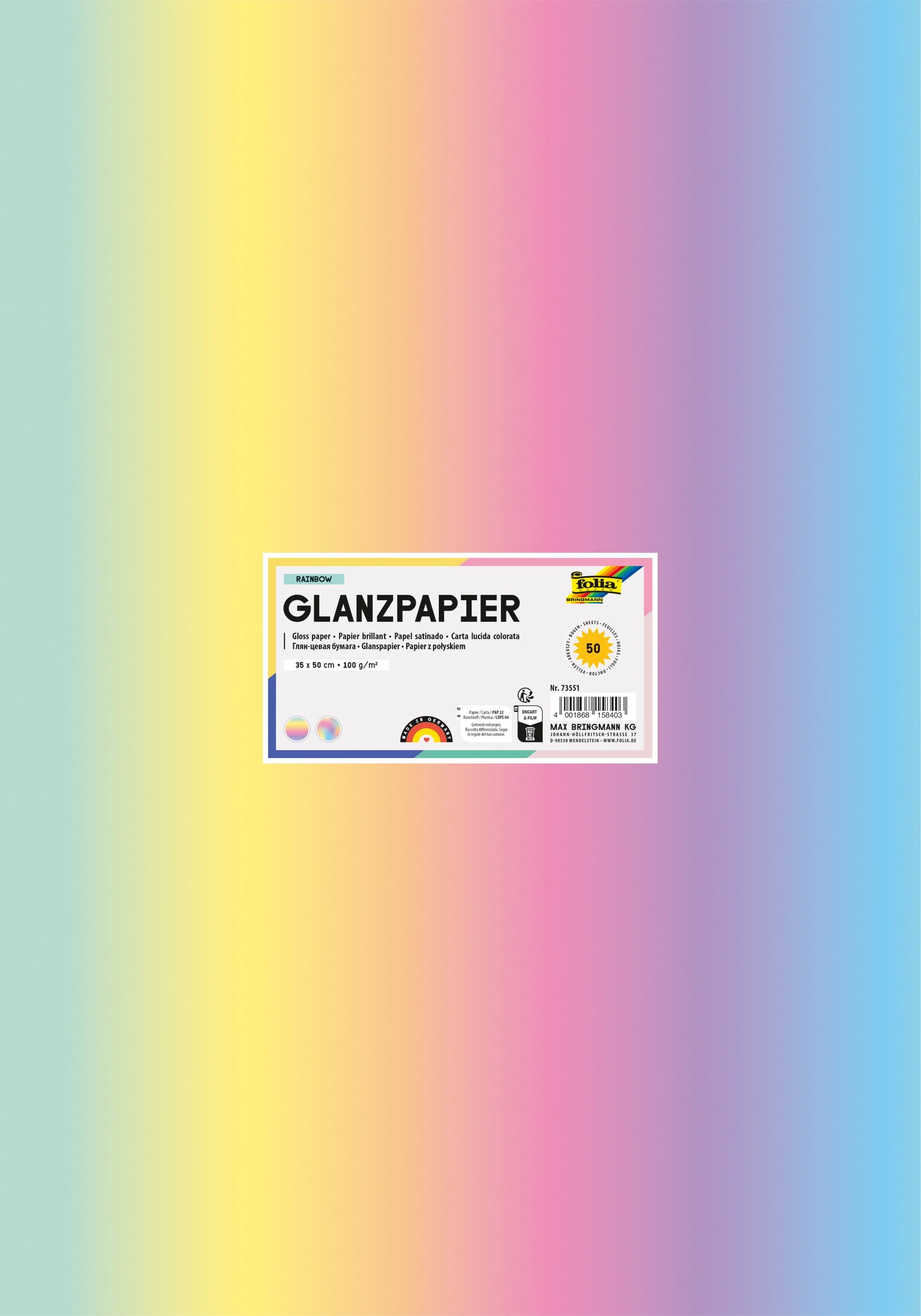 Gloss Paper, Rainbow, 35 x 50 cm, 100 g/m², 50 sheets