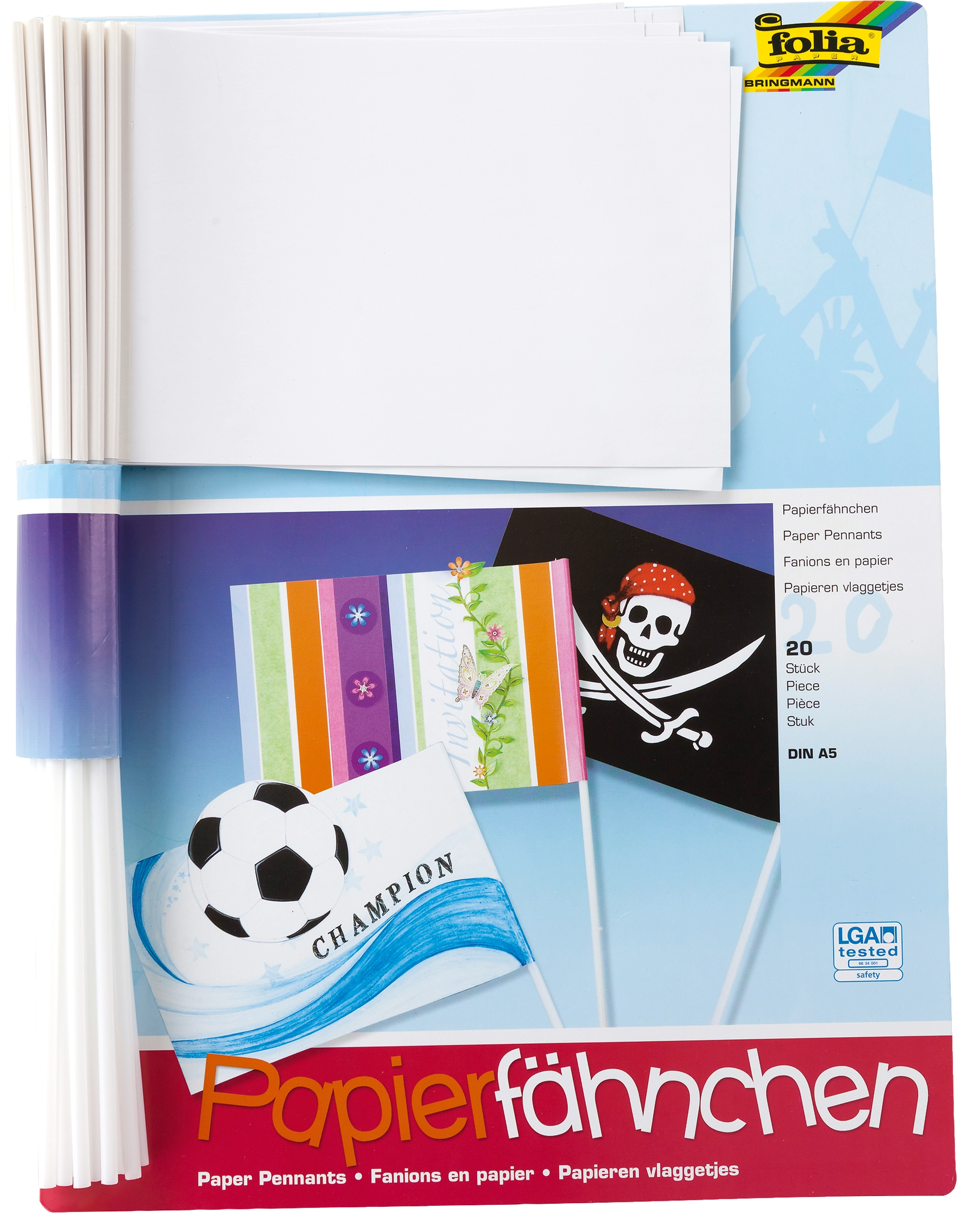 Papierfähnchen, Weiß, Rechteckig, DIN A5, Ø 5 mm, 20 Stück