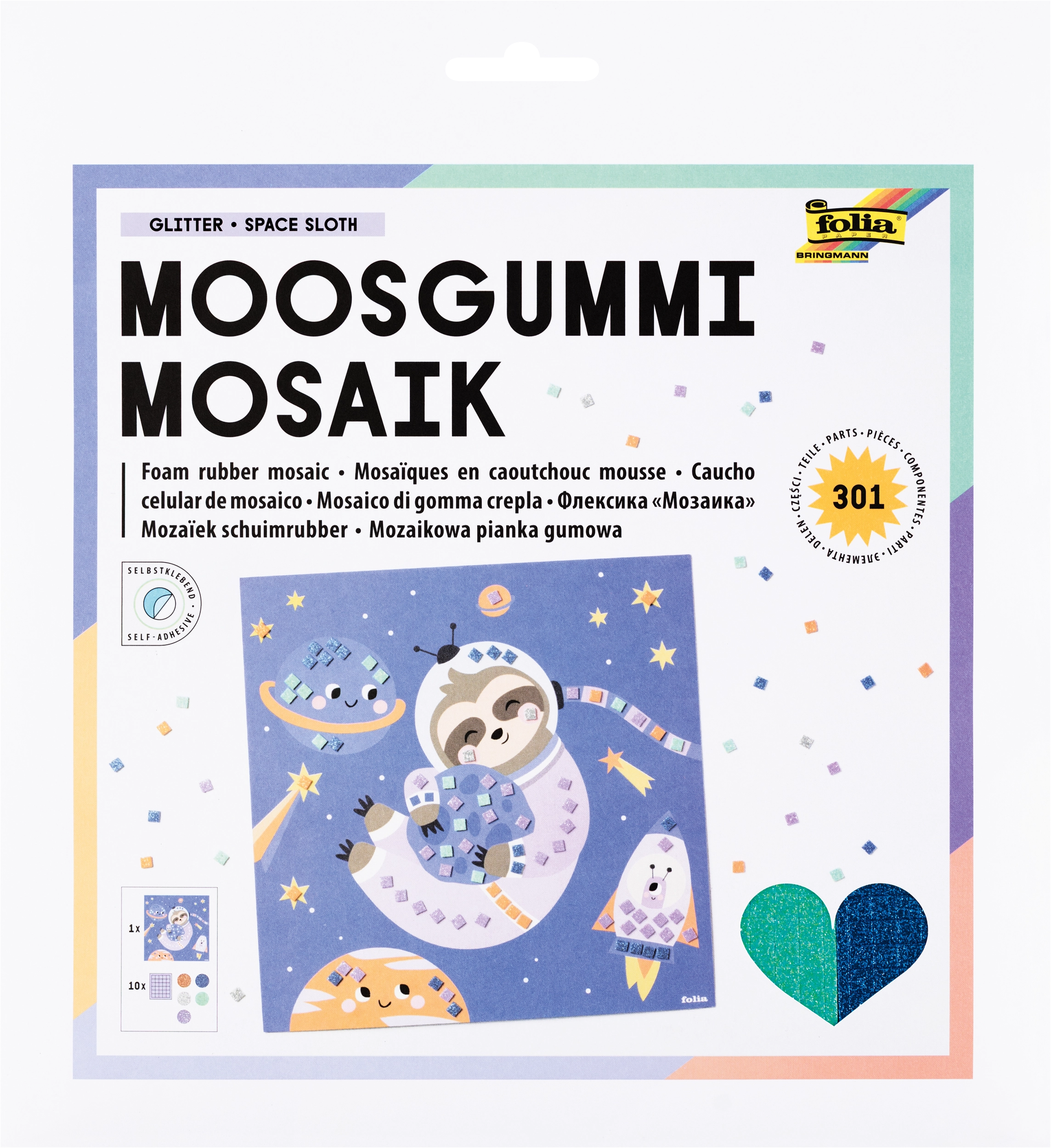 Moosgummi Mosaik, Glitter Weltraum-Faultier, 301 Teile