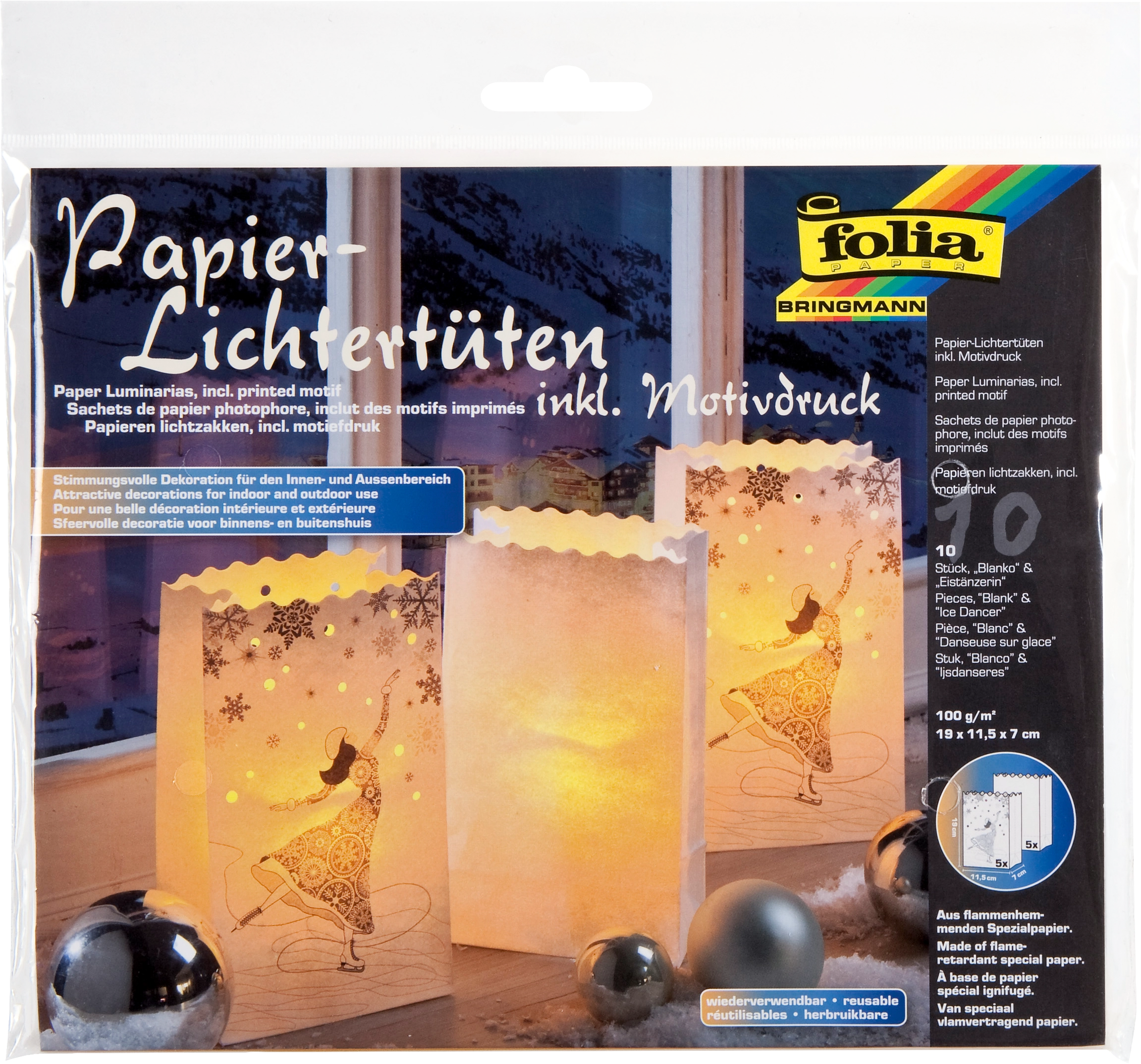 Papier Lichttüten Sets, Eistänzerin & Blanko, 19,0 x 11,5 cm, 10 Stück