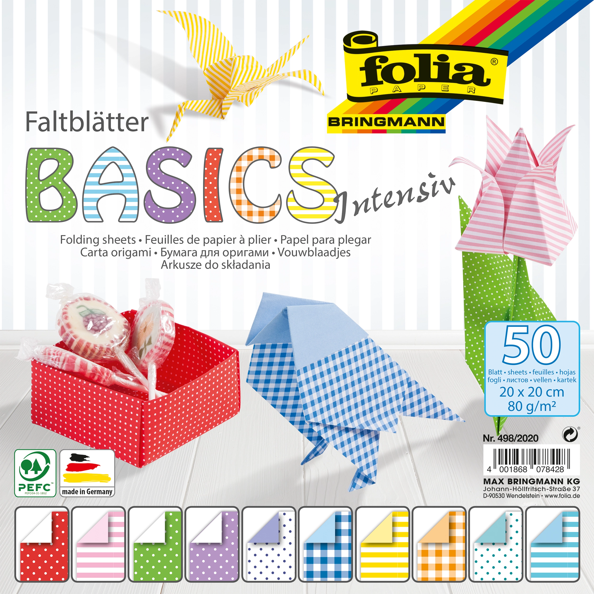 Origamipapier, Basics, Intensiv Mix, 20 x 20 cm, 80 g/m², 50 Blatt