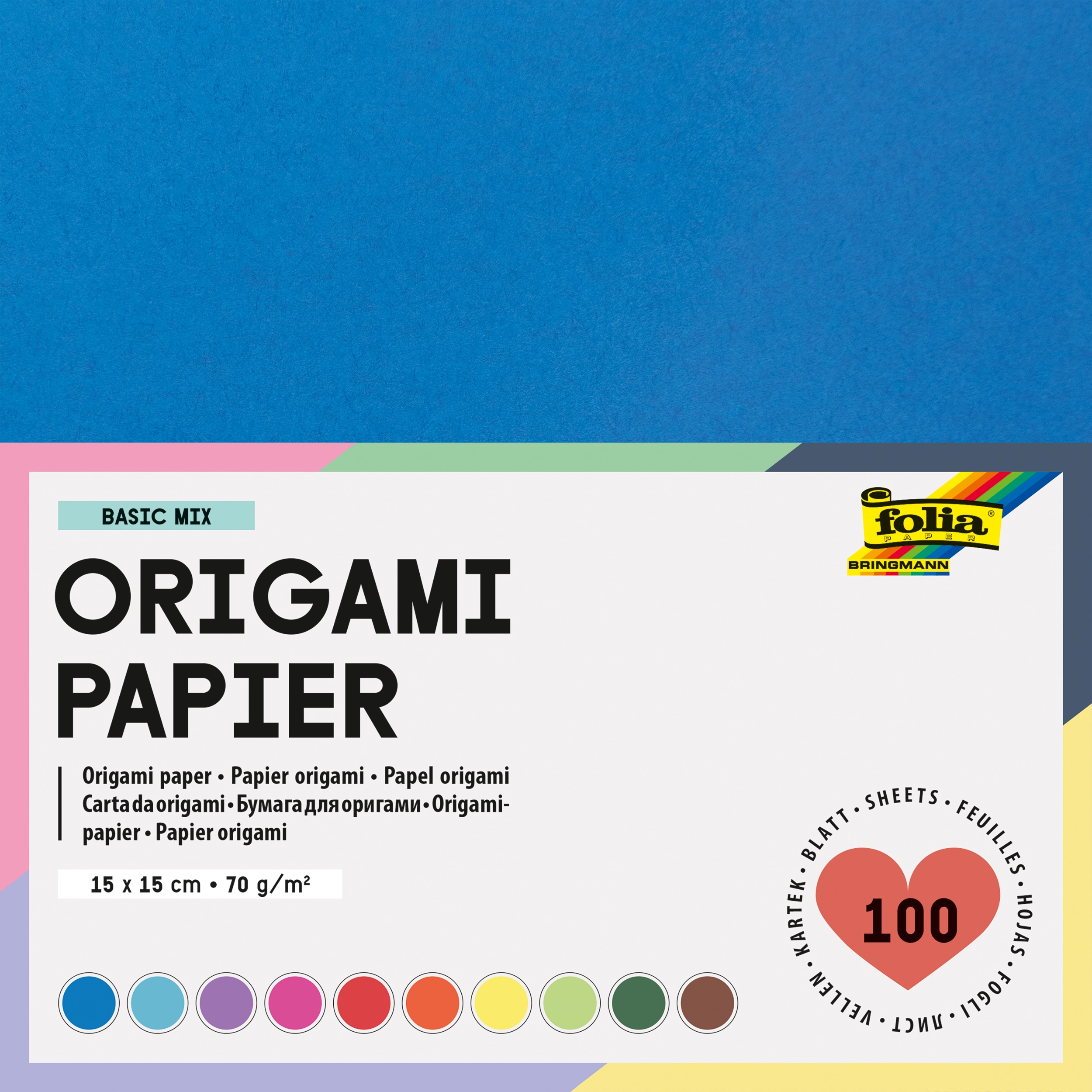 Origamipapier, Basic Mix, 15 x 15 cm, 70 g/m², 100 Blatt