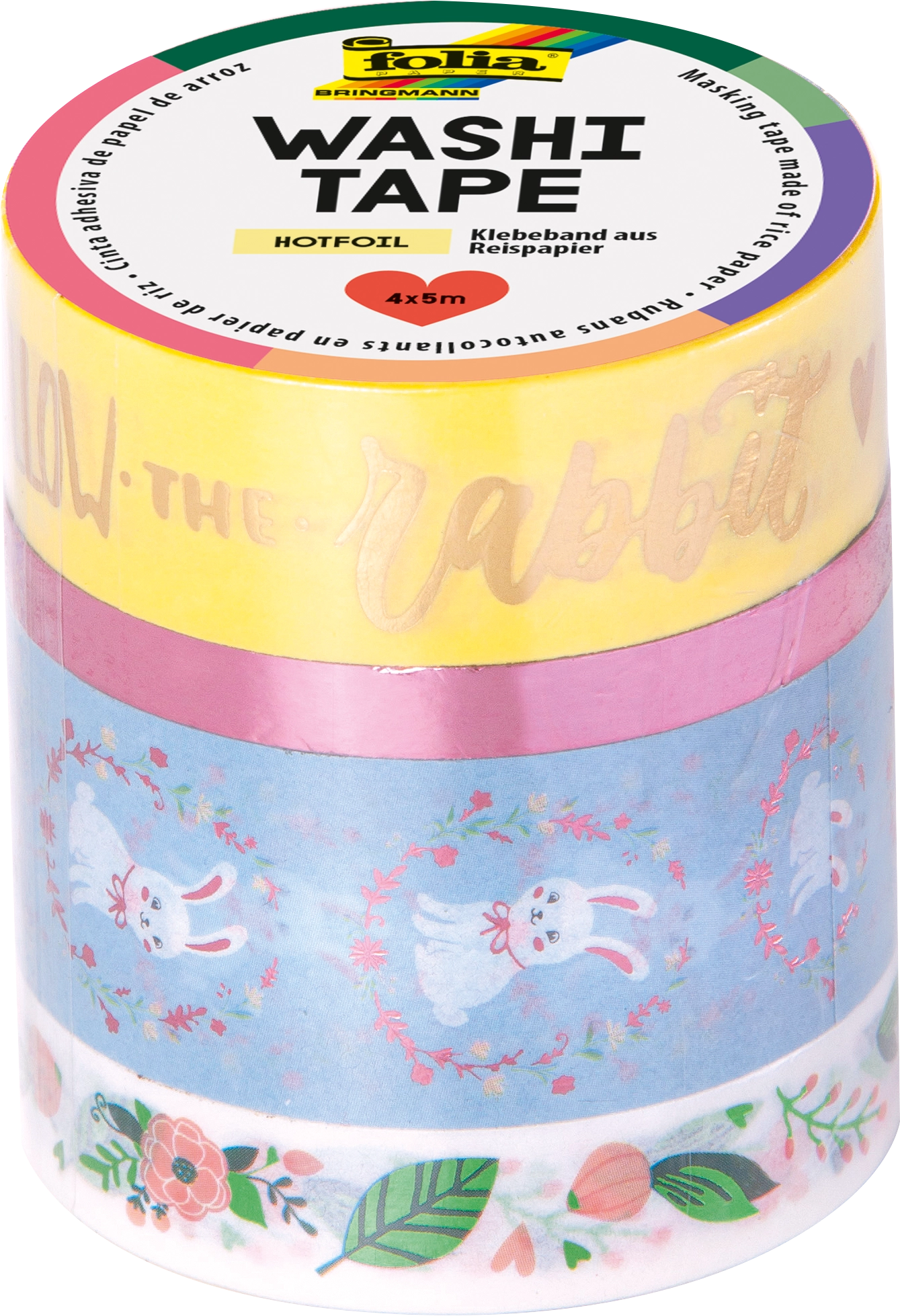 Washi Tape, Follow The Rabbit, 4x 5 m, 4 Rollen