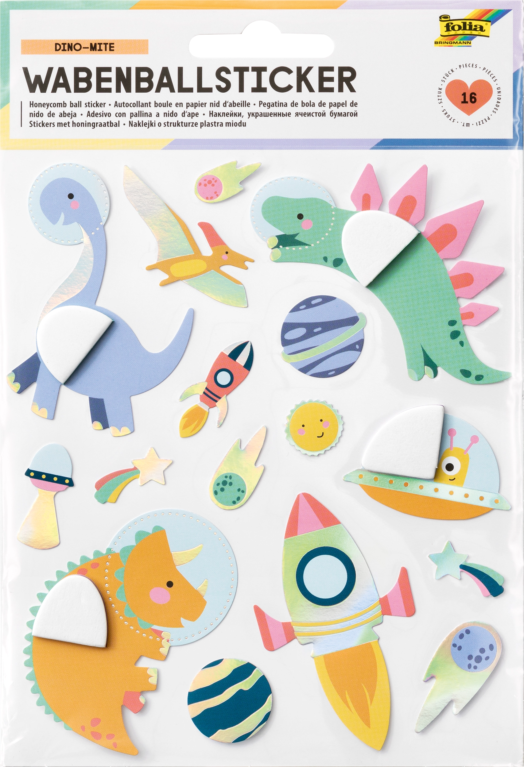 Wabenball-Sticker, Dino-Mite, 16 Sticker, 1 Blatt