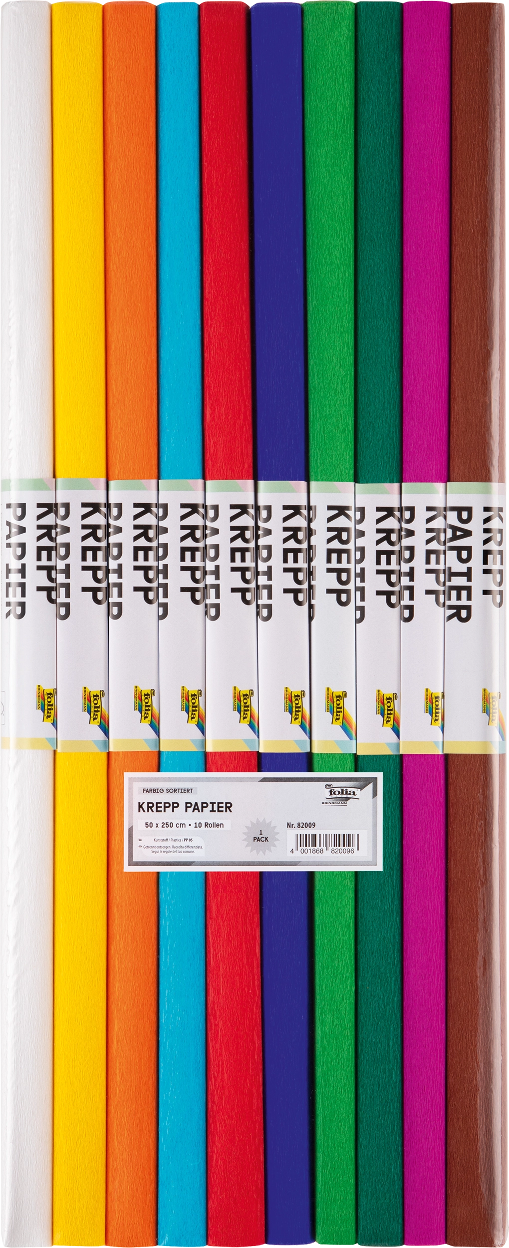 Crepe Paper, Colours assorted, 50 x 250 cm, 32 g/m², 10 rolls