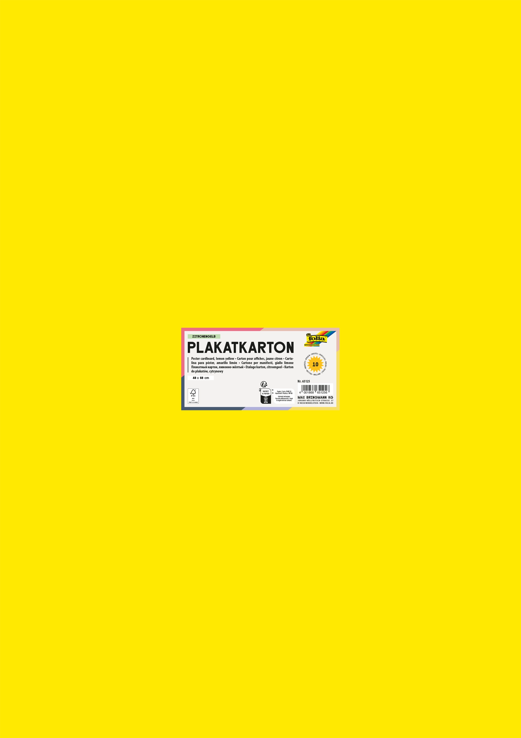 Plakatkarton, Zitronengelb, 48 x 68 cm, 380g/m², 10 Blatt