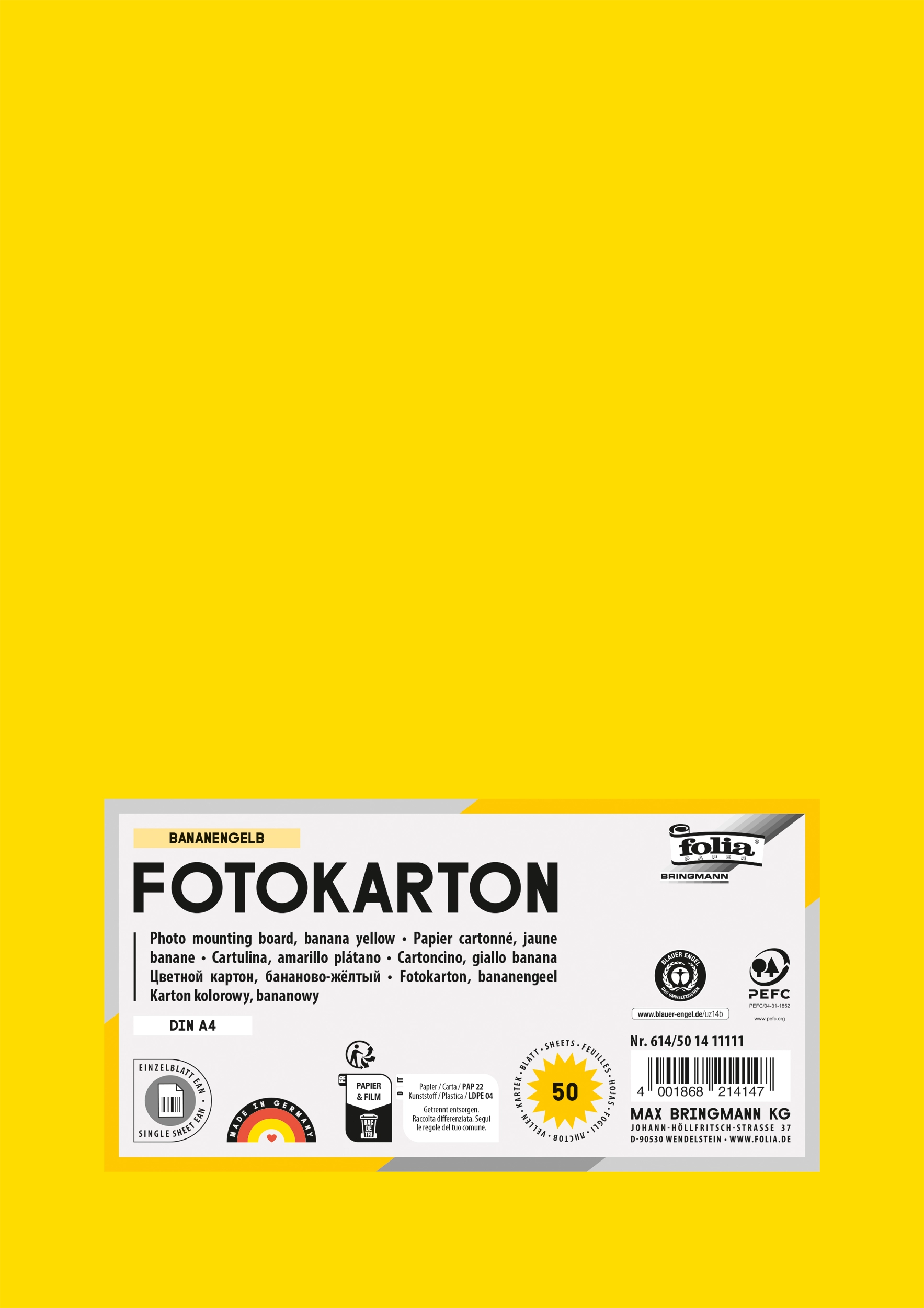 Photo Mounting Board, Banana Yellow, DIN A4, 300 g/m², 50 sheets, yes