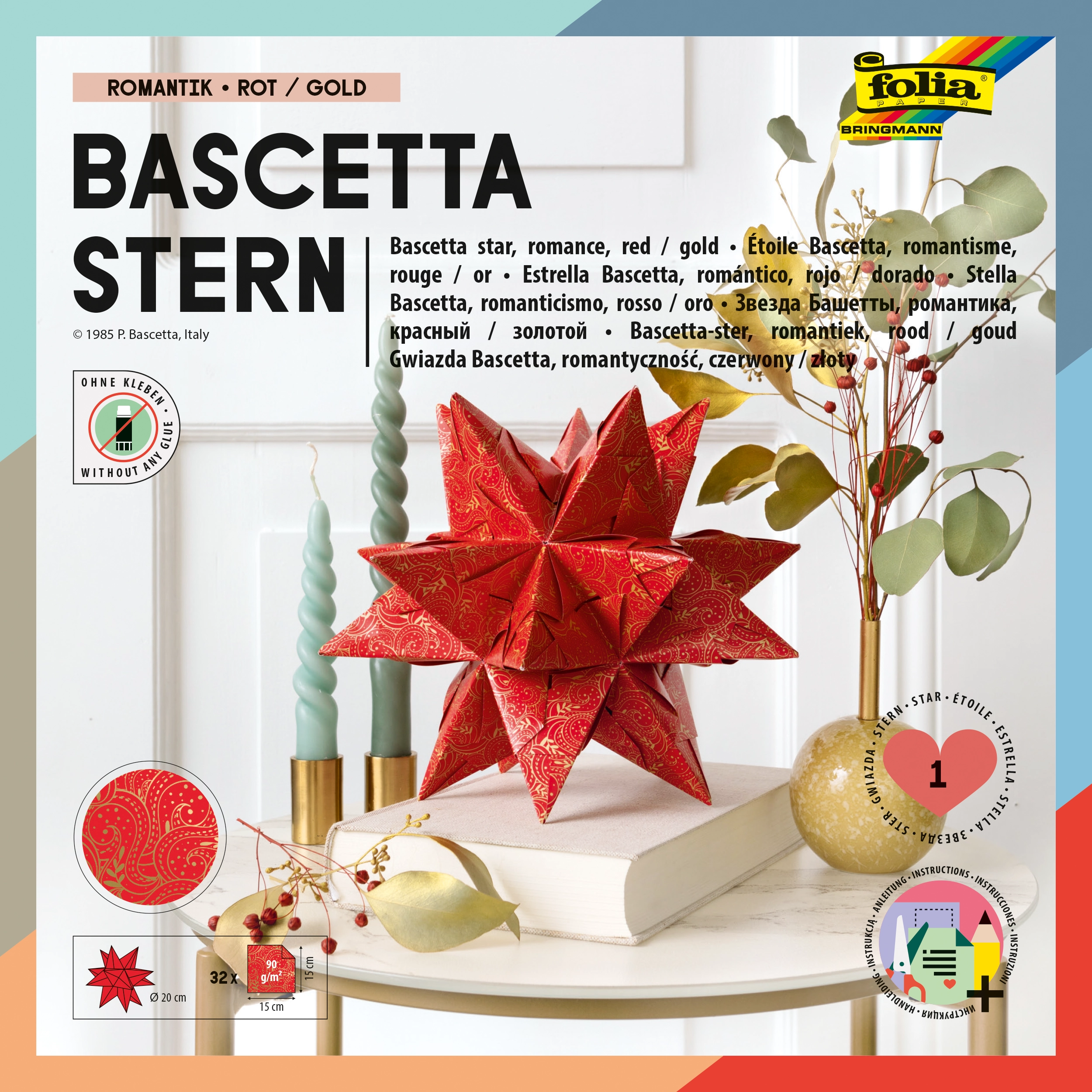 Bascetta Stern, Folklore, Rot & Gold, 15 x 15 cm, 90 g/m², 1 Stern