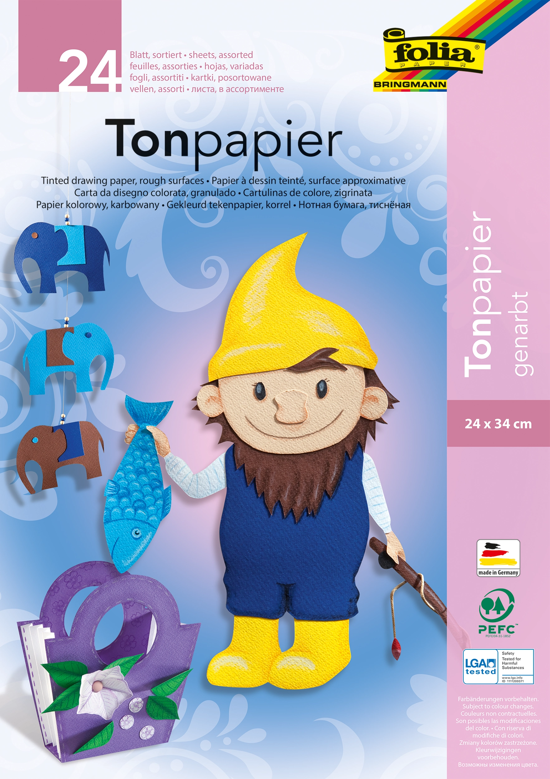 Tonpapierblock, Genarbt, 24 x 34 cm, 150 g/m², 24 Blatt