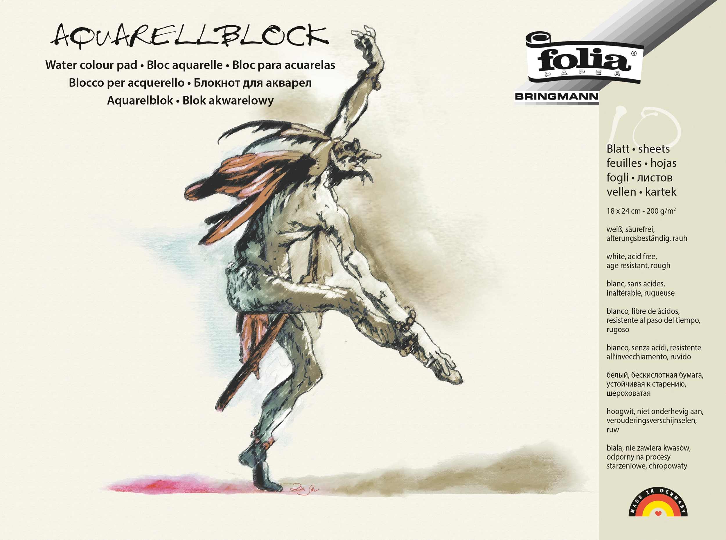 Aquarellblock, 18 x 24 cm, 200 g/m², 10 Blatt, 1 Block