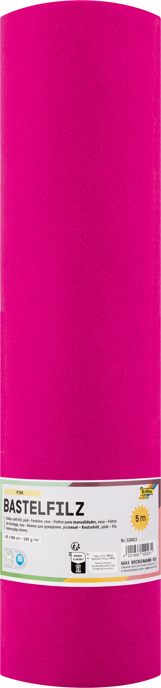 Hobby Craft Felt, Pink, 45 cm x 5 m, 150 g/m², 1 roll