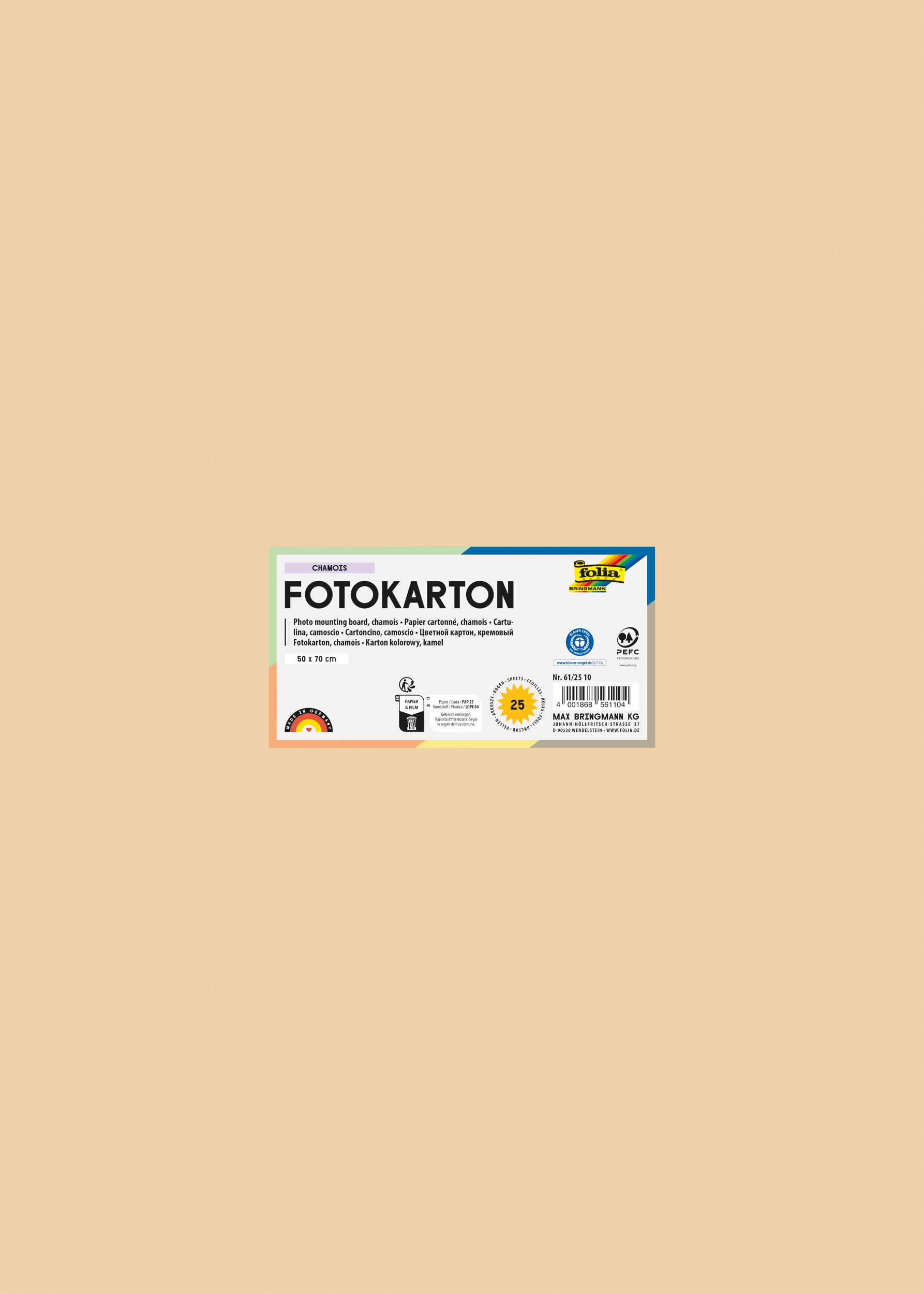 Photo Mounting Board, Chamois, 50 x 70 cm, 300 g/m², 25 sheets