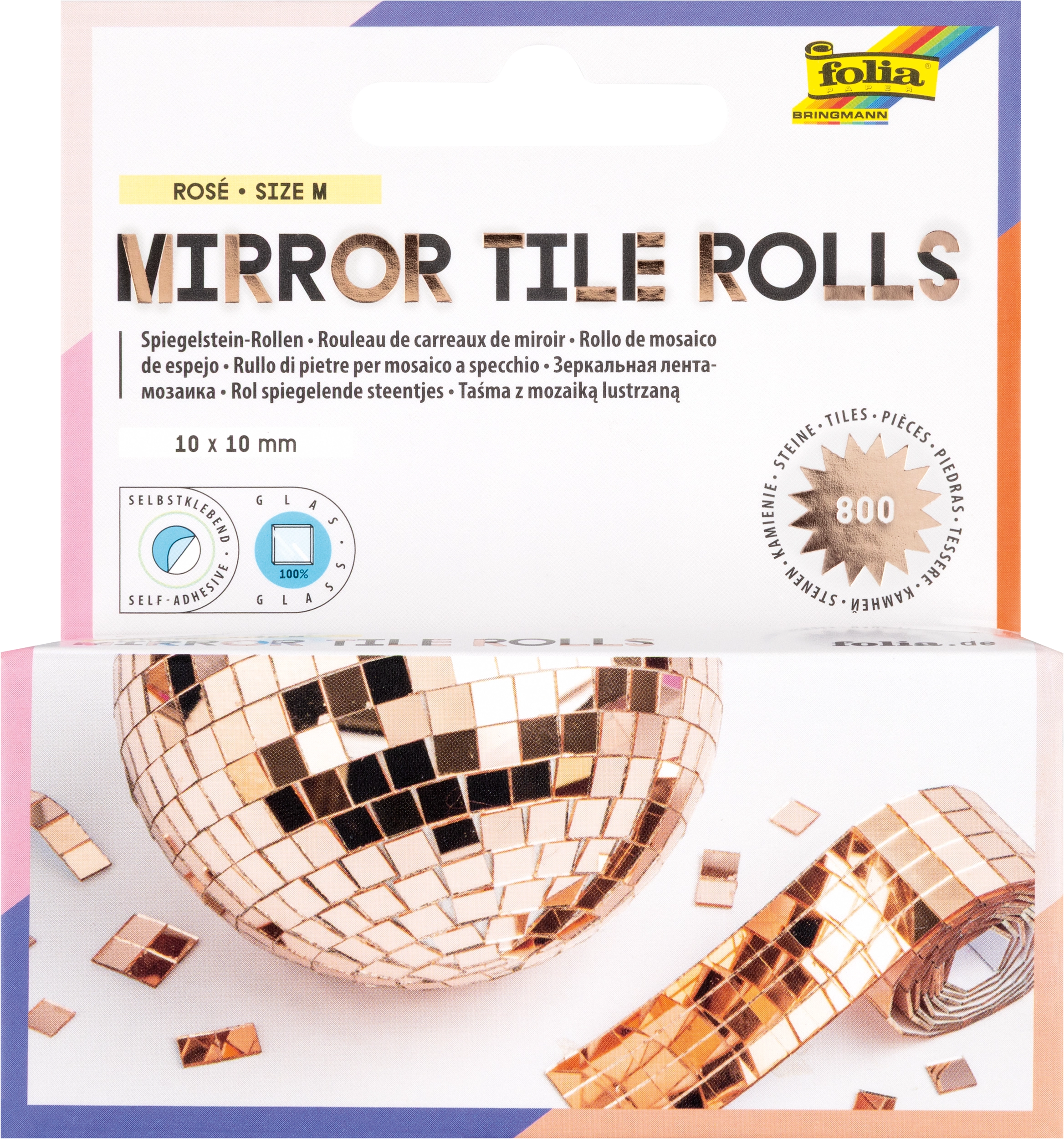 Mirror Tile Rolls, Rose, M, 10 x 10 mm, self-adhesive