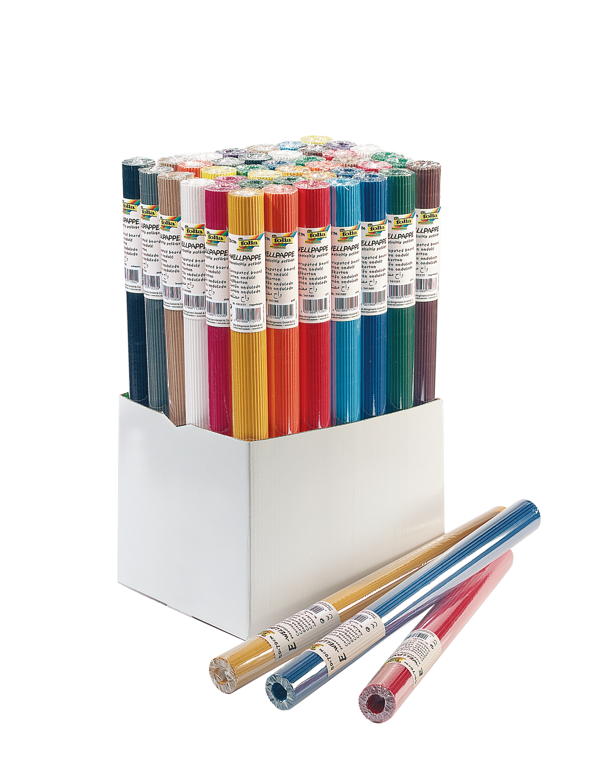 Bastelwellpappe Display, Basic Mix, 50 x 70 cm, 45 Rollen