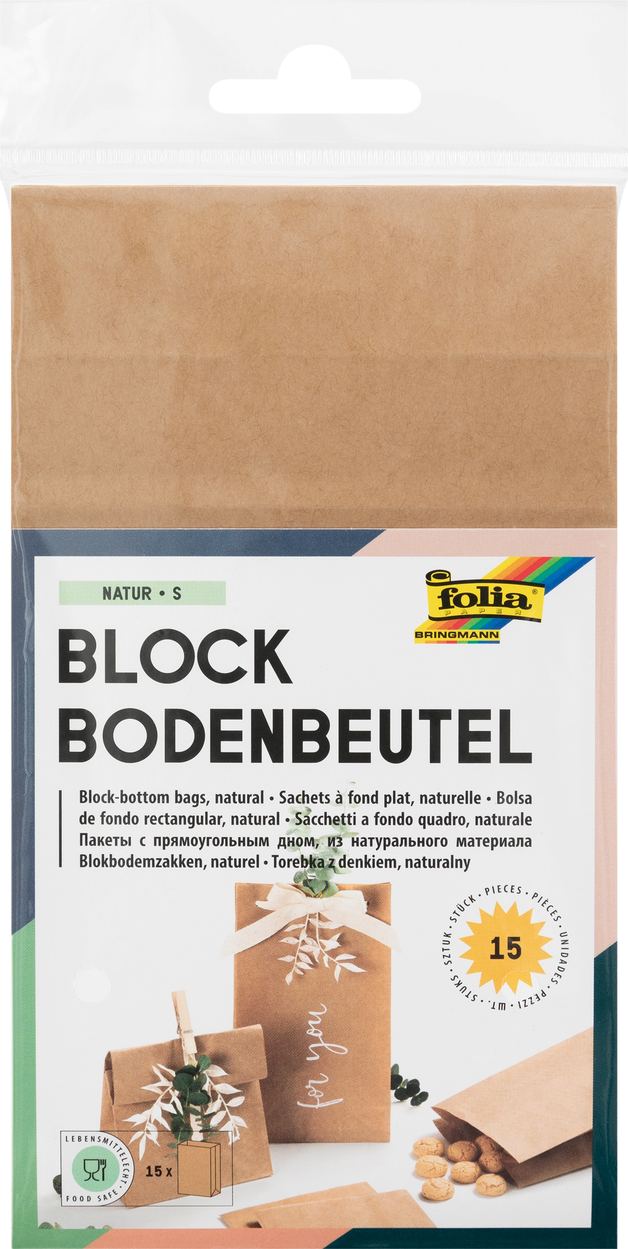 Blockbodenbeutel, Natur, S, 15 Stück