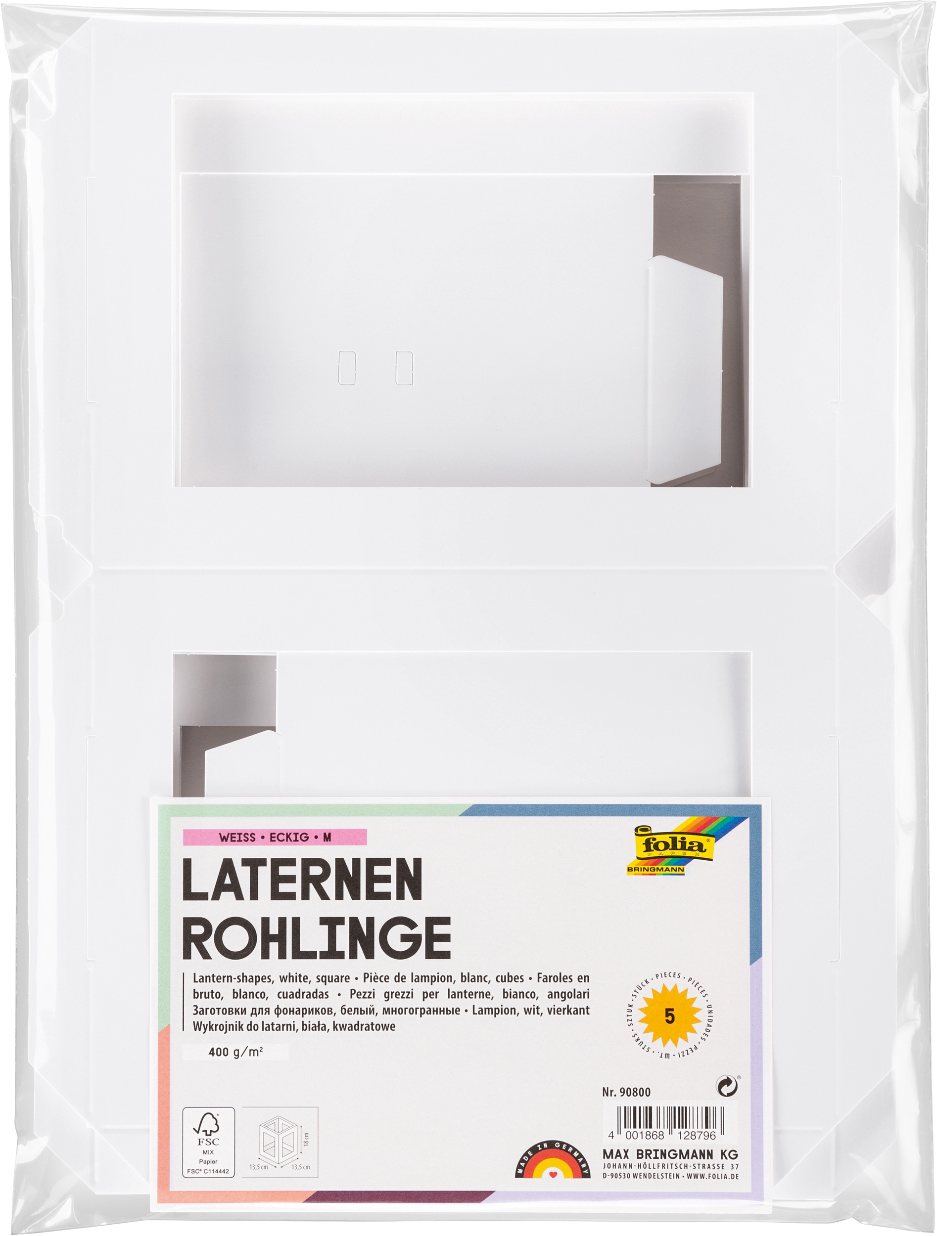 Laternen-Rohlinge, Eckig, Weiß, M, 400 g/m², 5 Stück