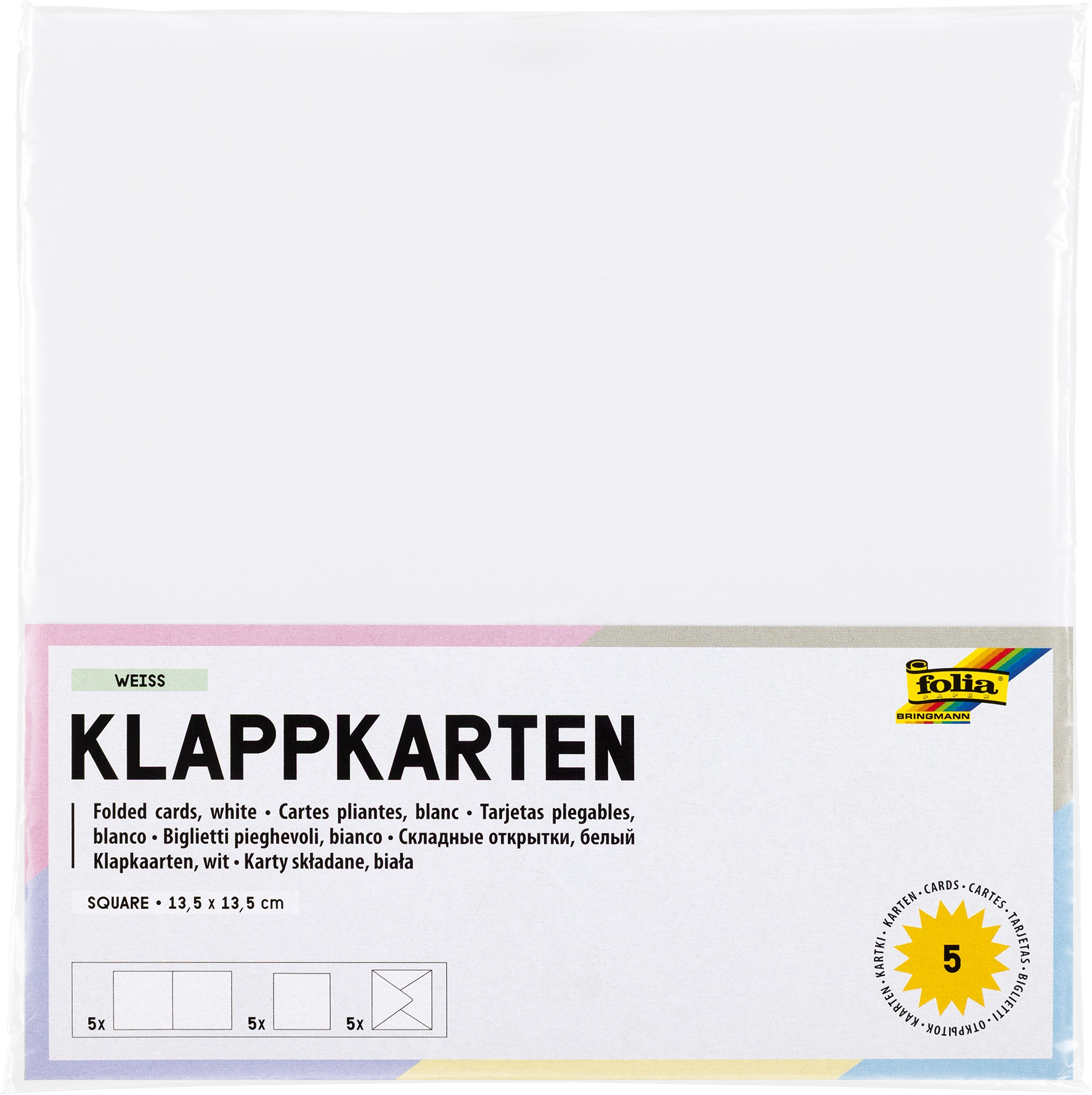 Klappkarten, Weiß, Quadratisch, 13,5 x 13,5 cm, 130 g/m², 220 g/m² , 5 Stück