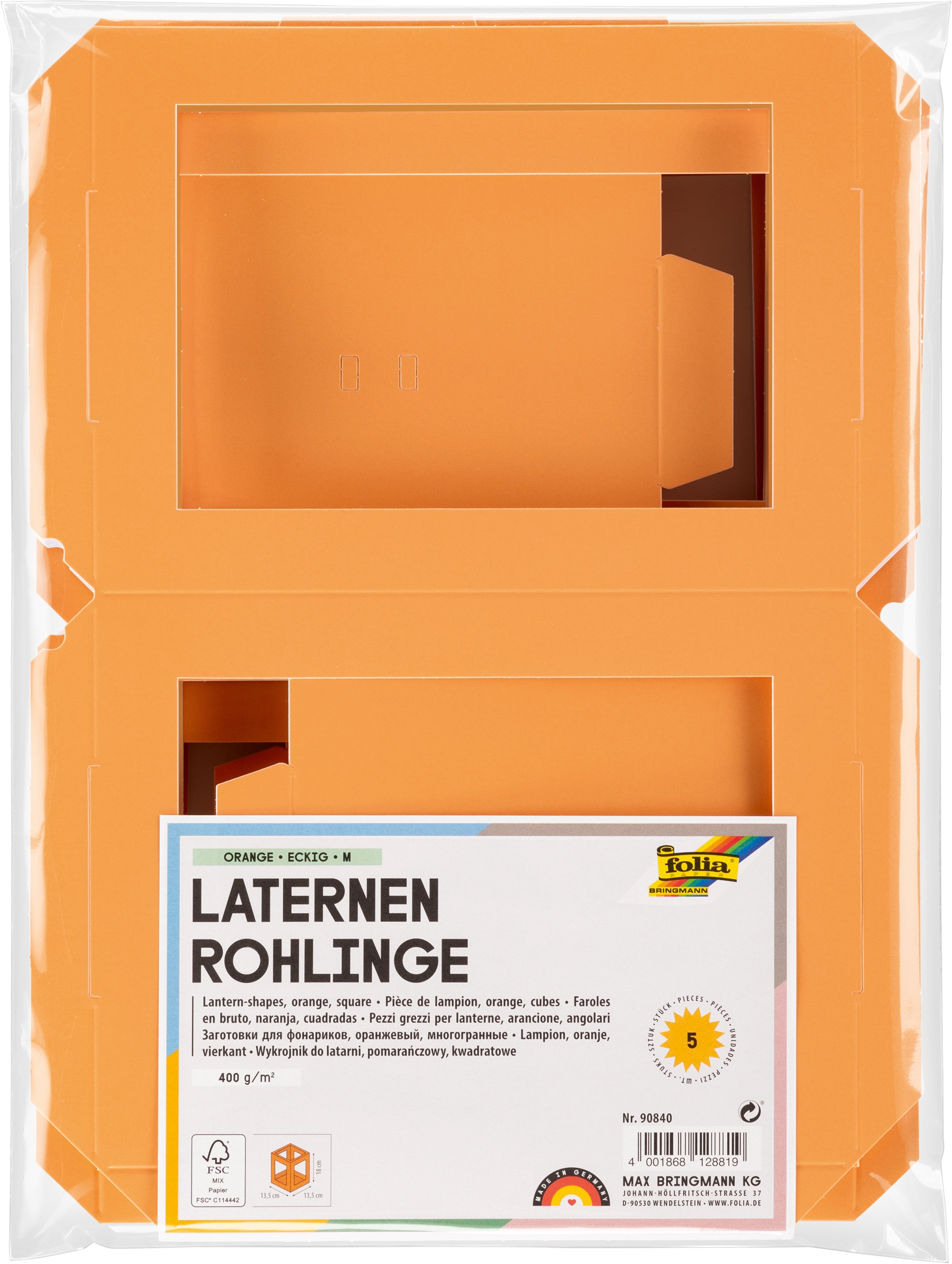 Laternen-Rohlinge, Eckig, Schwarz, m, 400 g/m², 5 Stück