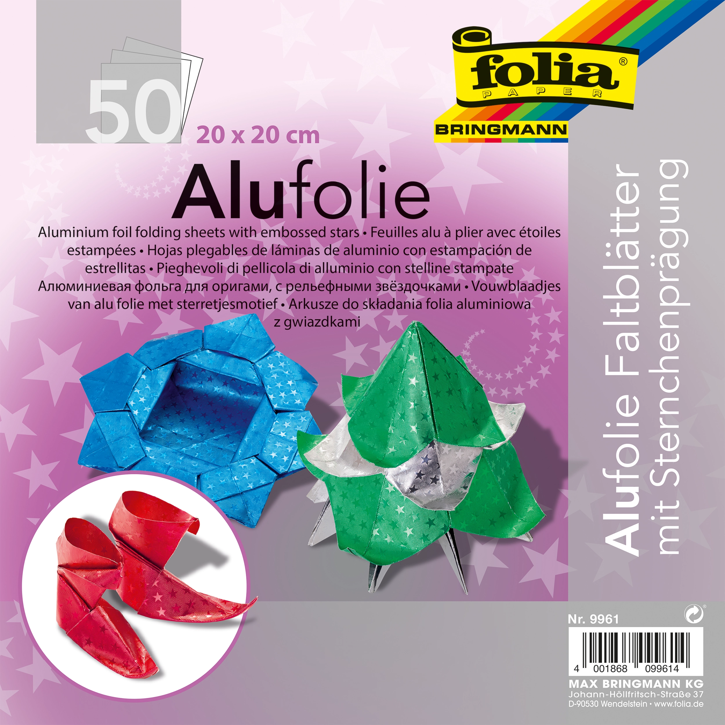 Origami Alufolie, Basic Mix, mit Sternchen, 20 x 20 cm, 50 Blatt, 1 Pack