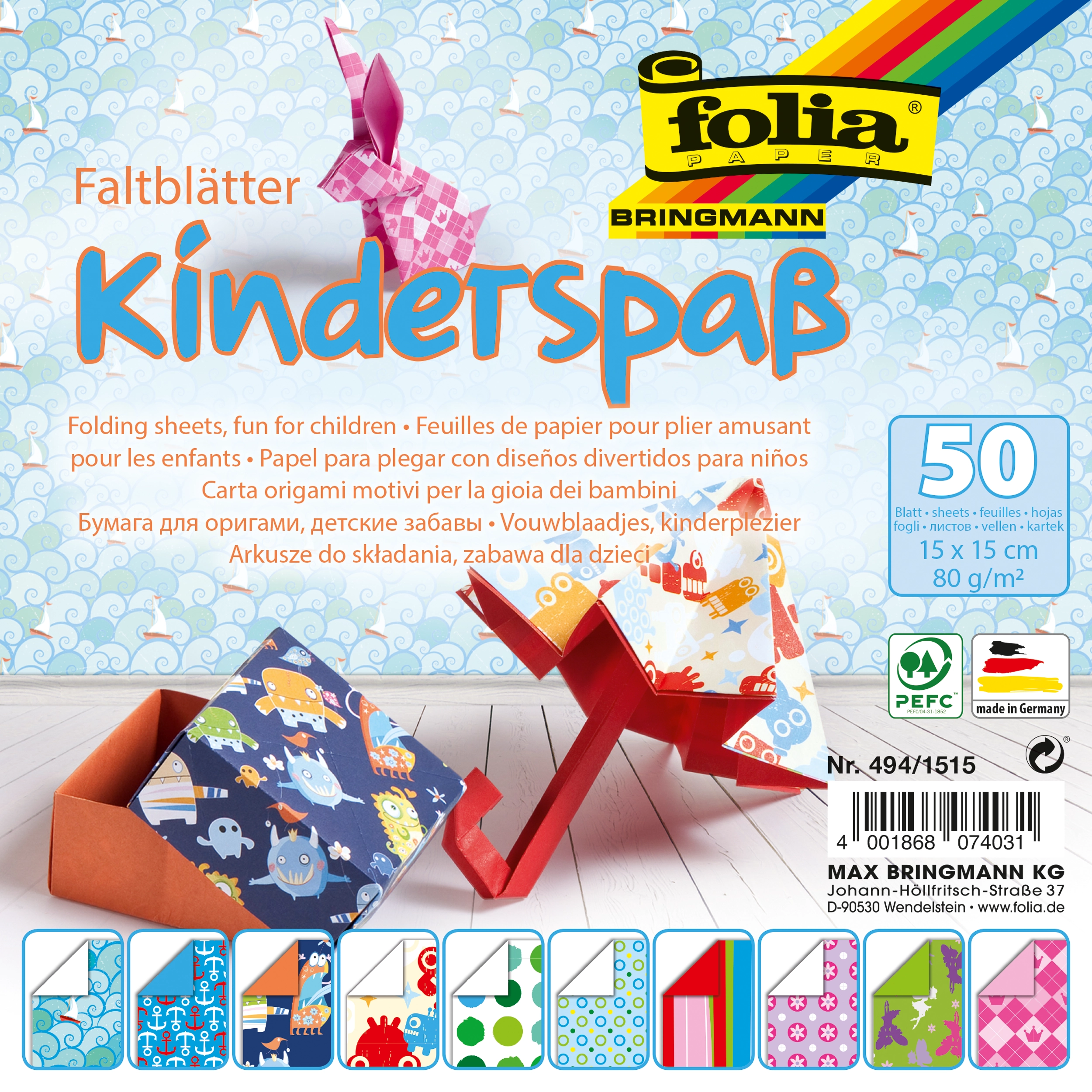 Origamipapier mit Motiv, Kinderspaß, 15 x 15 cm, 80 g/m², 50 Blatt