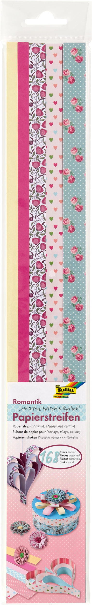 Papierstreifen, Romantik, 50,0 x 1,0 cm, 50,0 x 1,5 cm, 50,0 x 2,0 cm, 130 g/m², 168 Streifen
