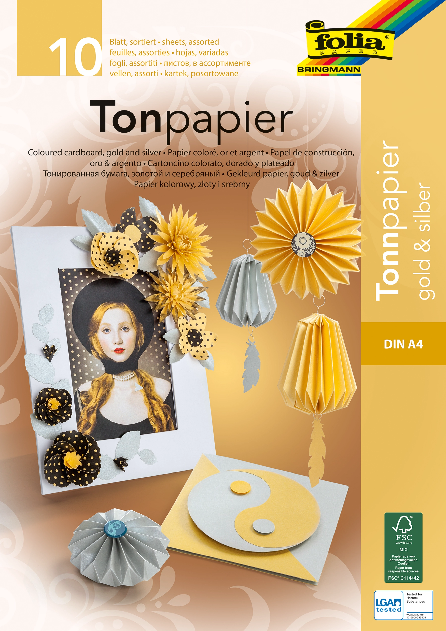 Tonpapierblock, Gold & Silber, DIN A4, 130 g/m², 10 Blatt