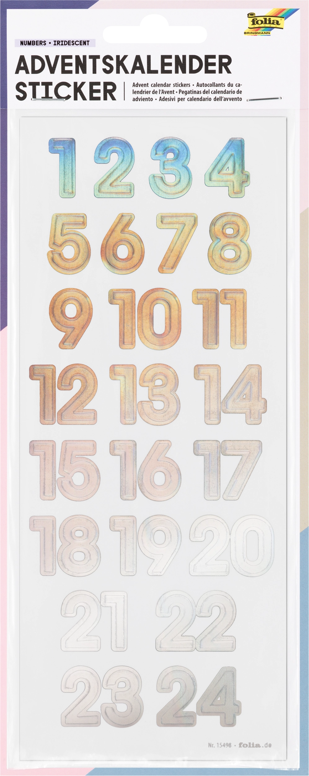 Advent Calendar Stickers, Numbers Iridescent, 24 stickers, 1 sheet