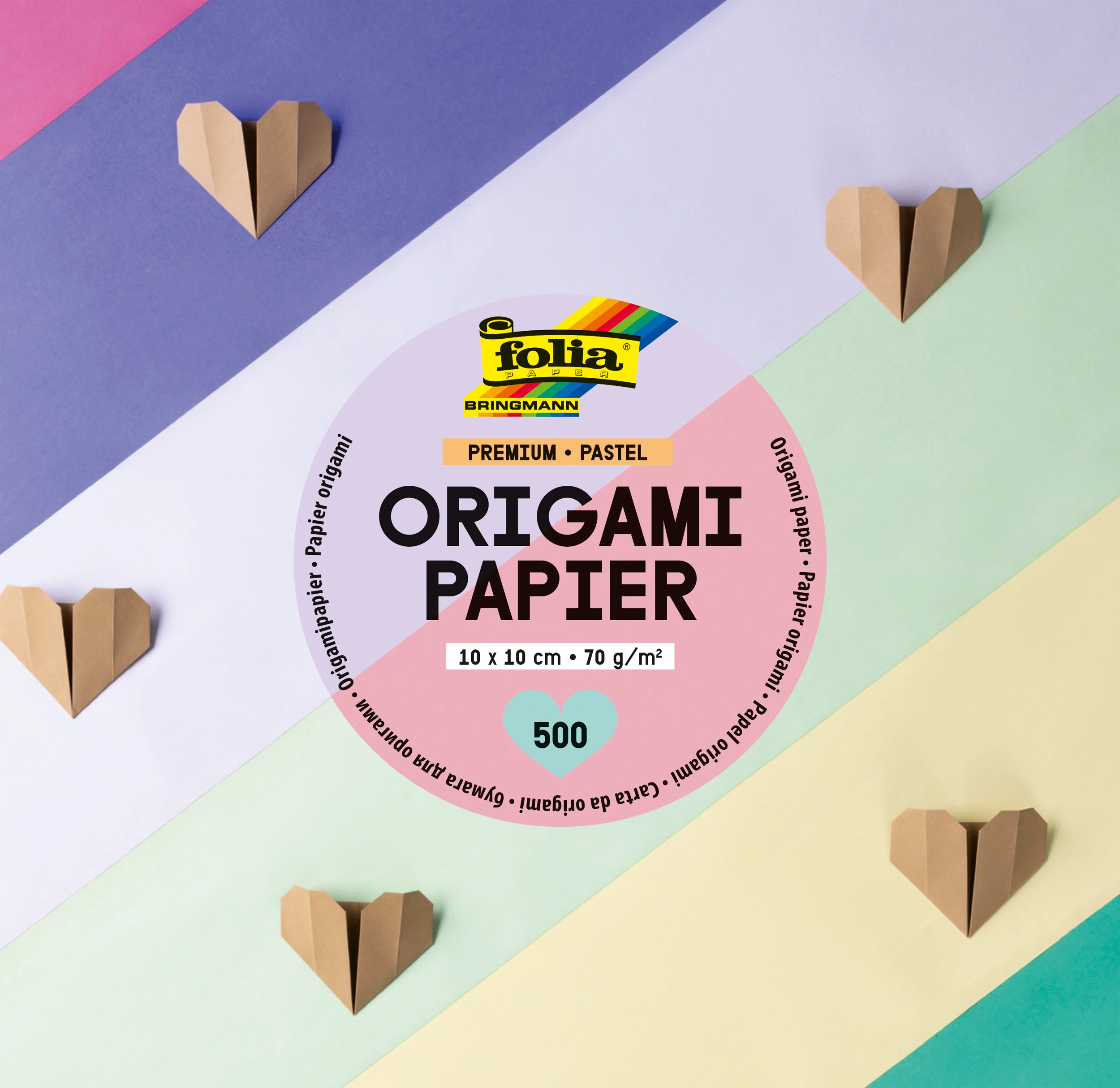 Origami Paper, Premium, Pastel, 10 x 10 cm, 70 g/m², 500 sheets