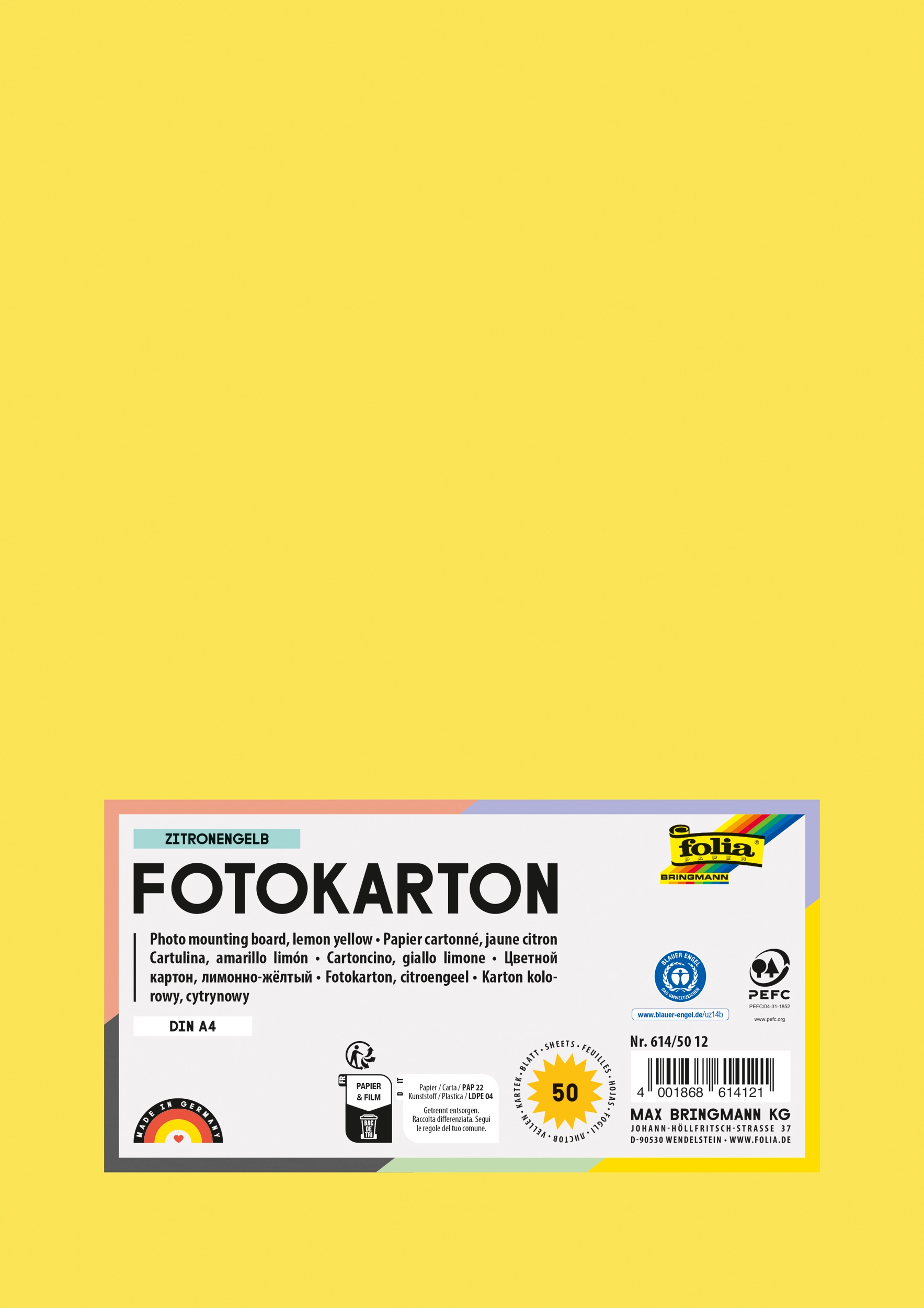 Photo Mounting Board, Lemon Yellow, DIN A4, 300 g/m², 50 sheets
