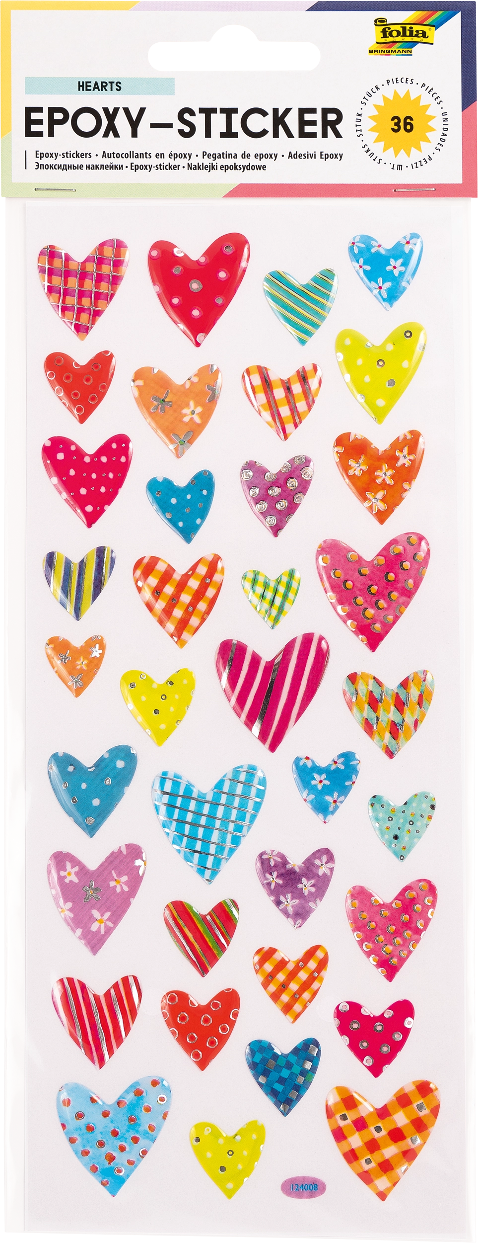 Epoxy-Sticker, Herzen, 36 Sticker, 1 Blatt