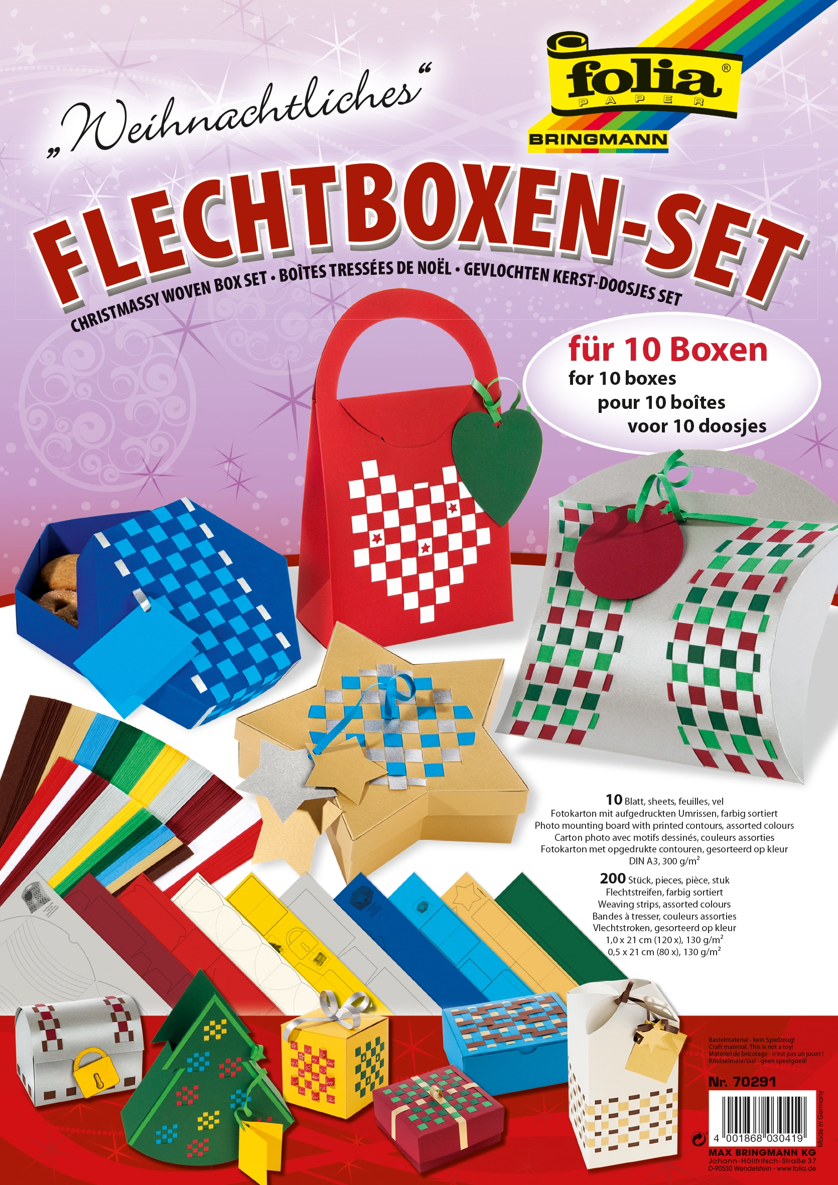 Flechtboxen-Set, Weihnachten, DIN A3, 1,0 x 21,0 cm, 0,5 x 21,0 cm, 10 Stück