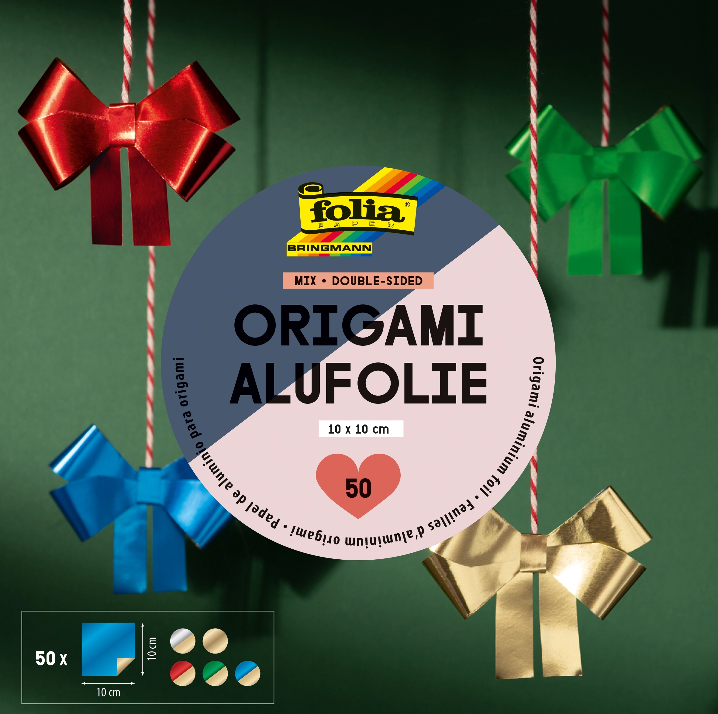 Origami Aluminium Foil, Mix, Double-Sided, 10 x 10 cm, 50 sheets