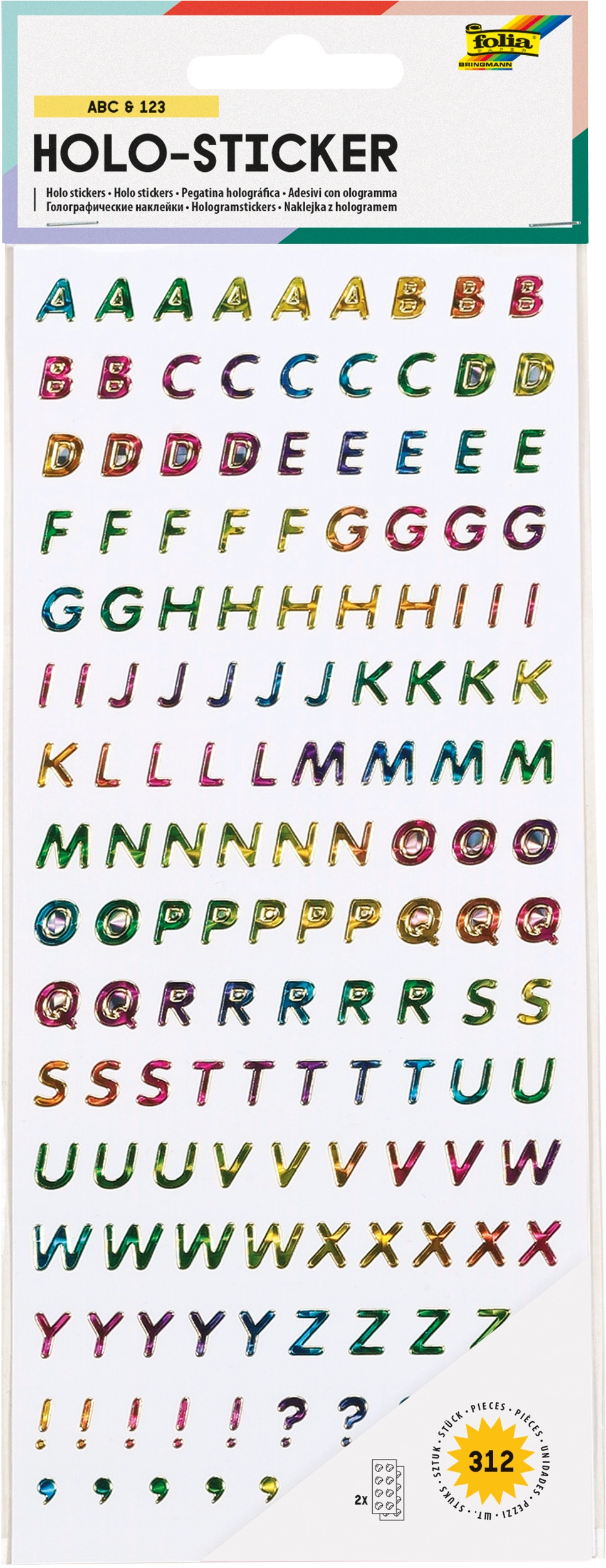 Holo-Sticker, ABC & 1,2,3, 312 Sticker, 2 Blatt